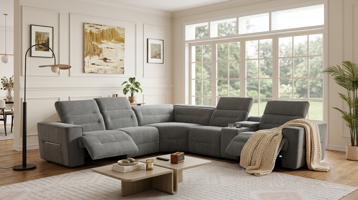 Nexus Dark Gray Fabric 6-Piece Power Reclining Sectional