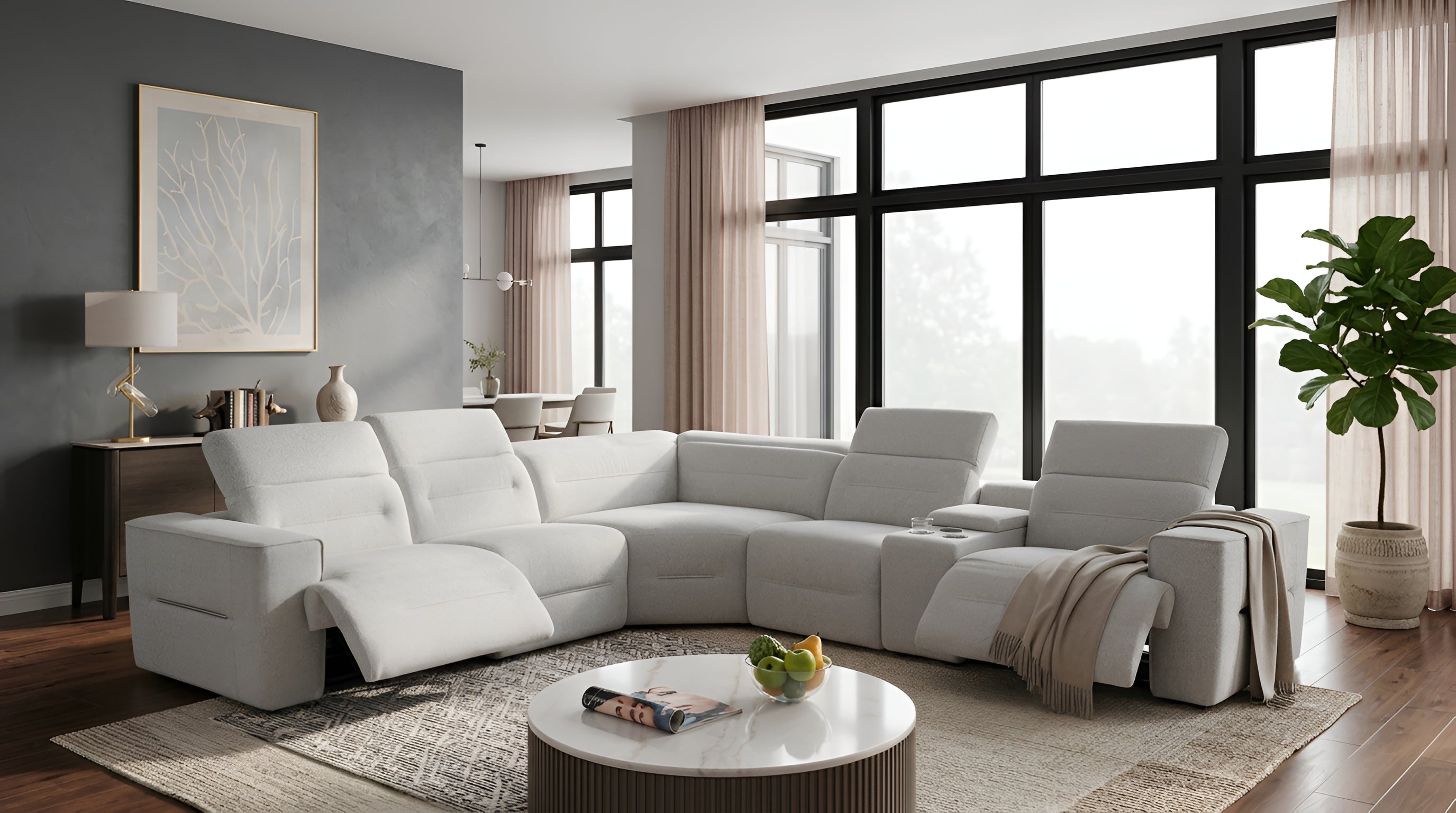 Nexus Light Gray Fabric 6-Piece Power Reclining Sectional