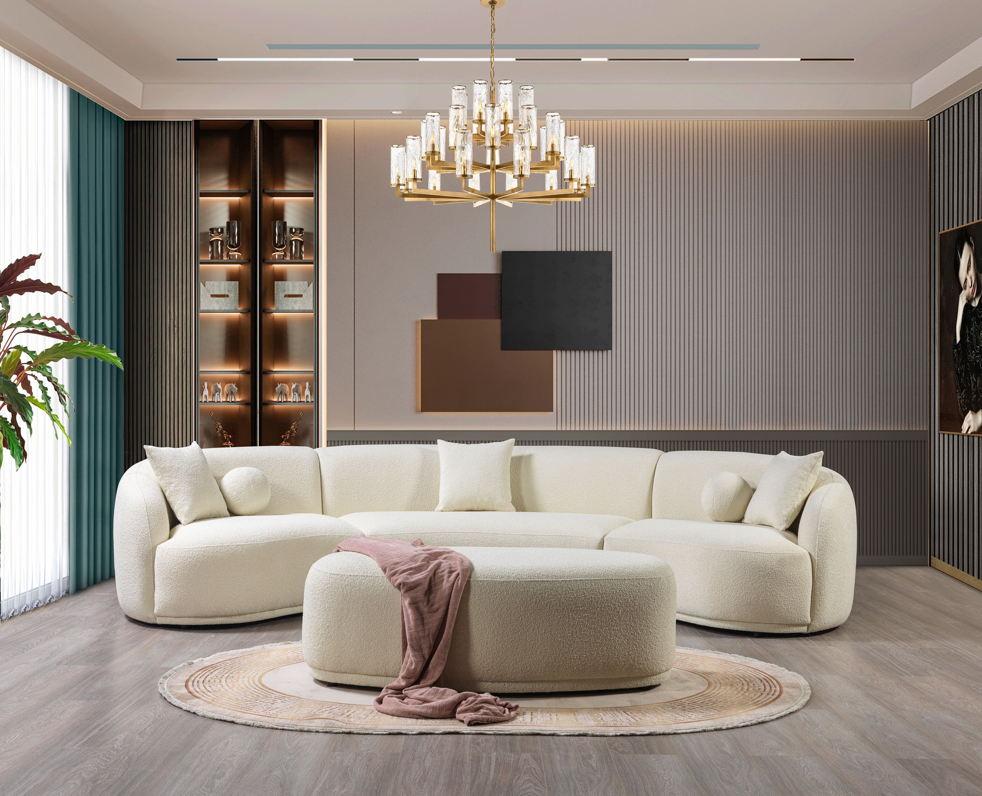 Bonita Ivory Boucle 3-Piece Curved Sectional, view 3