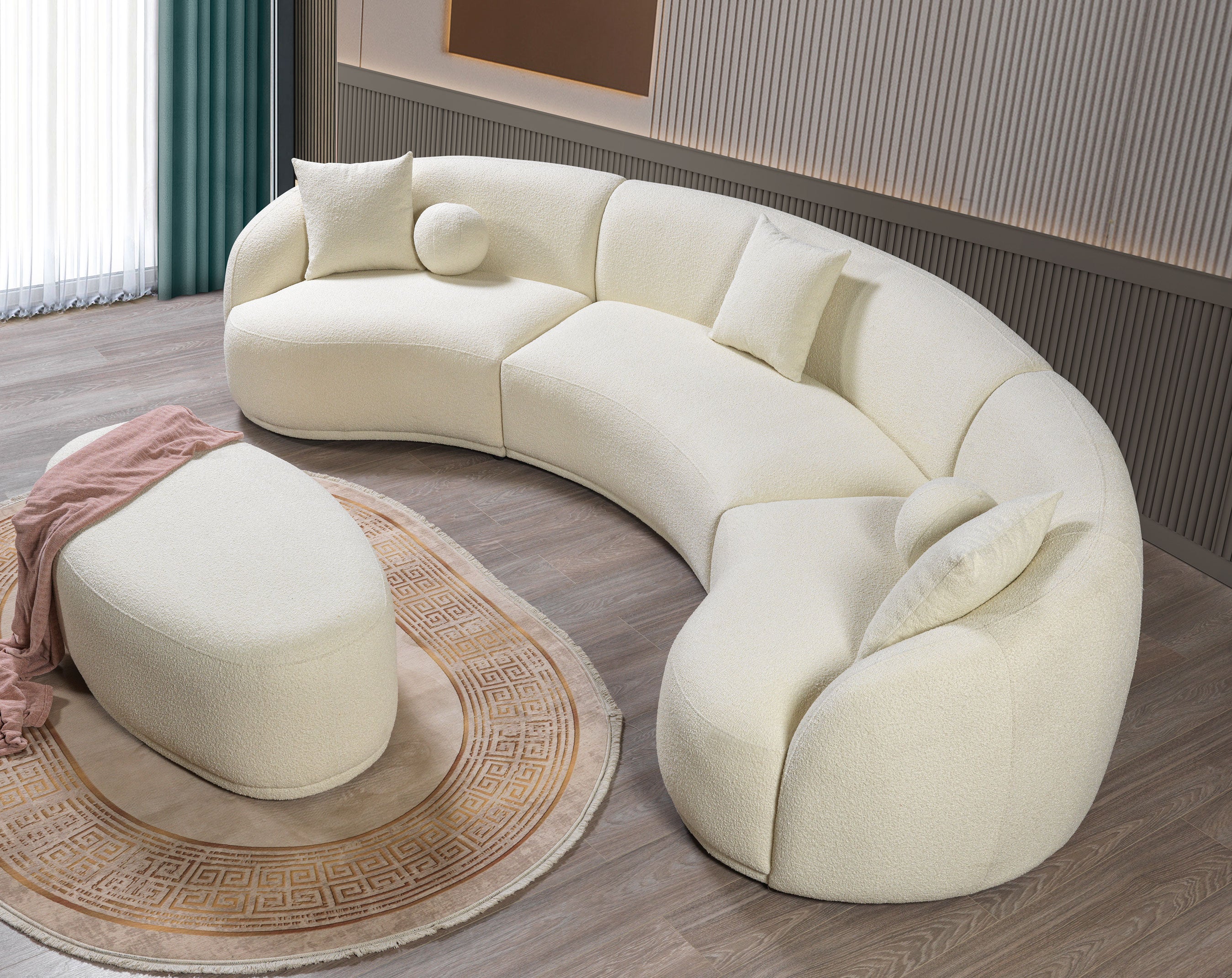 Bonita Ivory Boucle 3-Piece Curved Sectional, view 4