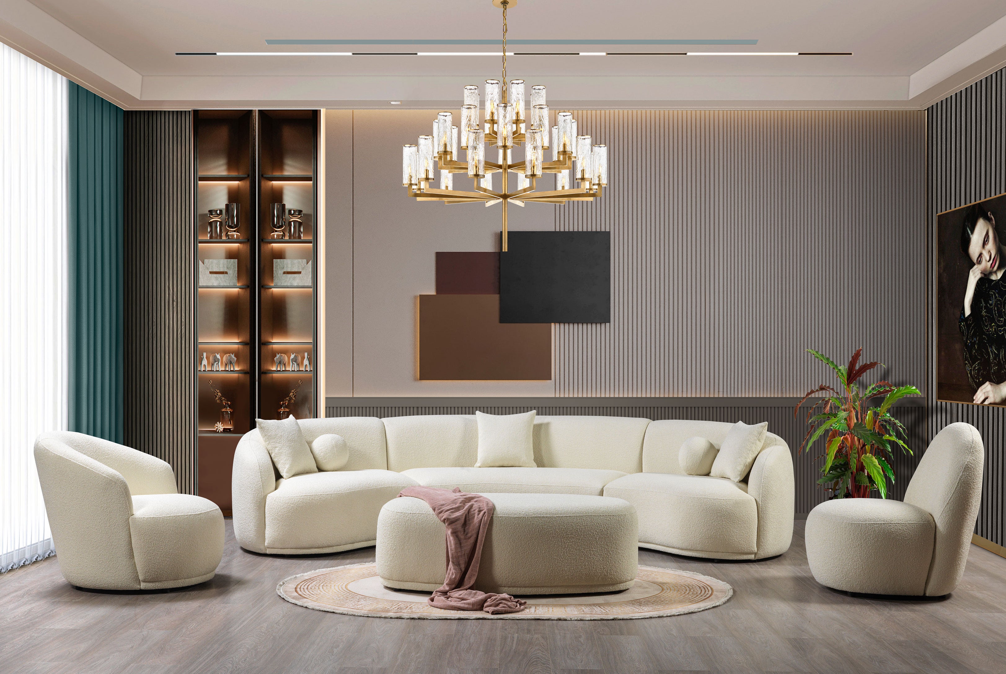 Bonita Ivory Boucle 3-Piece Curved Sectional, view 2