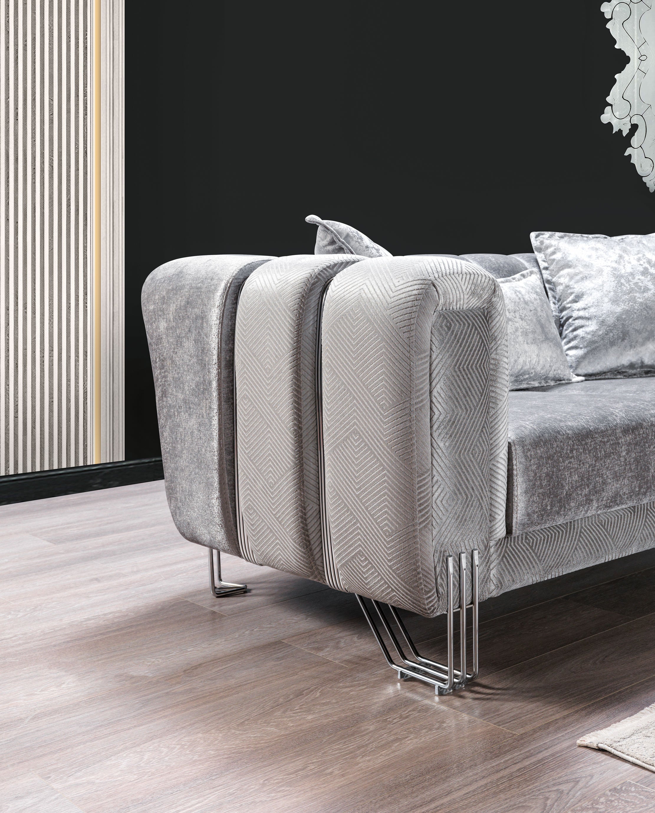 Santana Silver Velvet Sofa, view 8