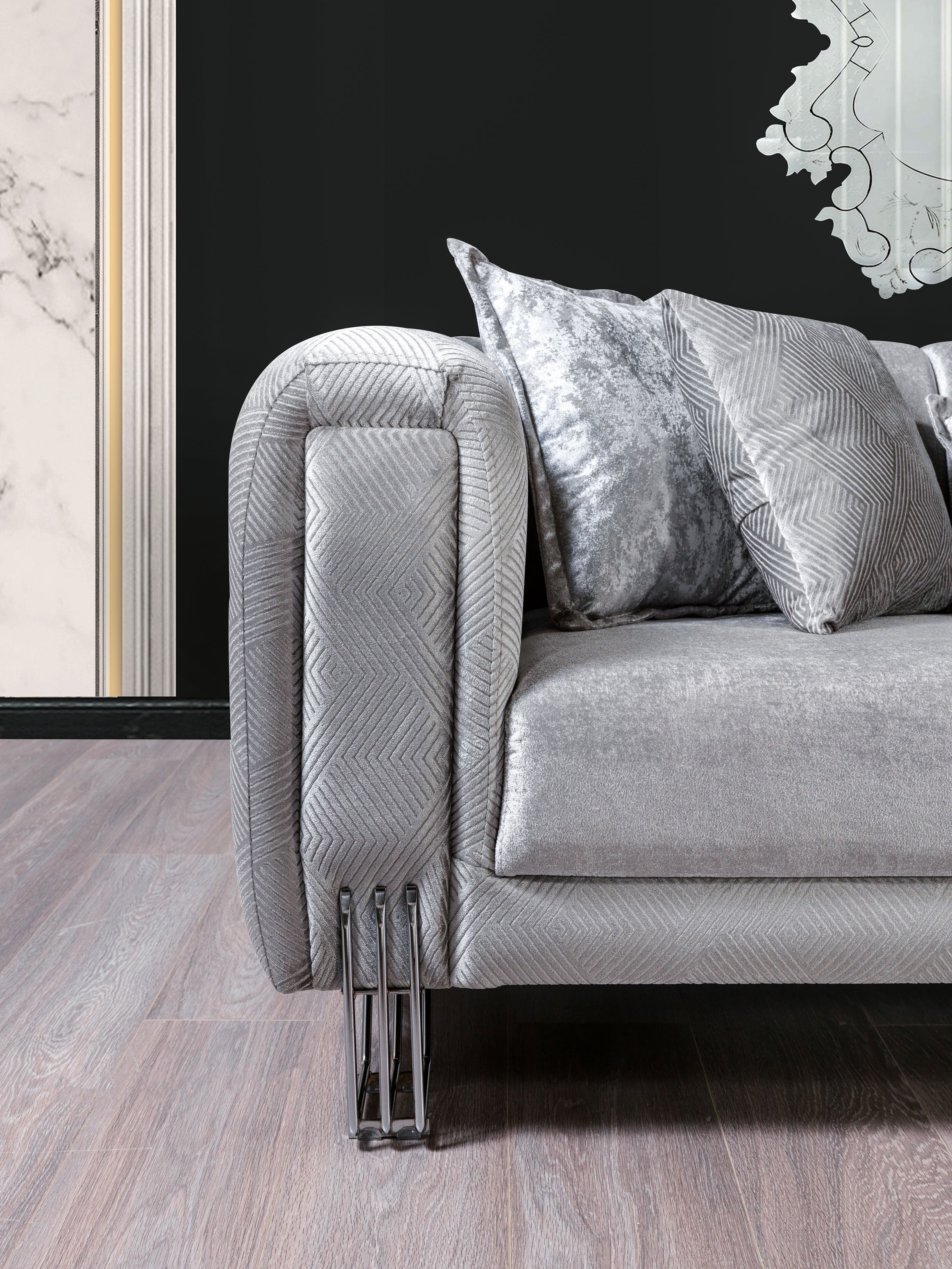 Santana Silver Velvet Sofa, view 7
