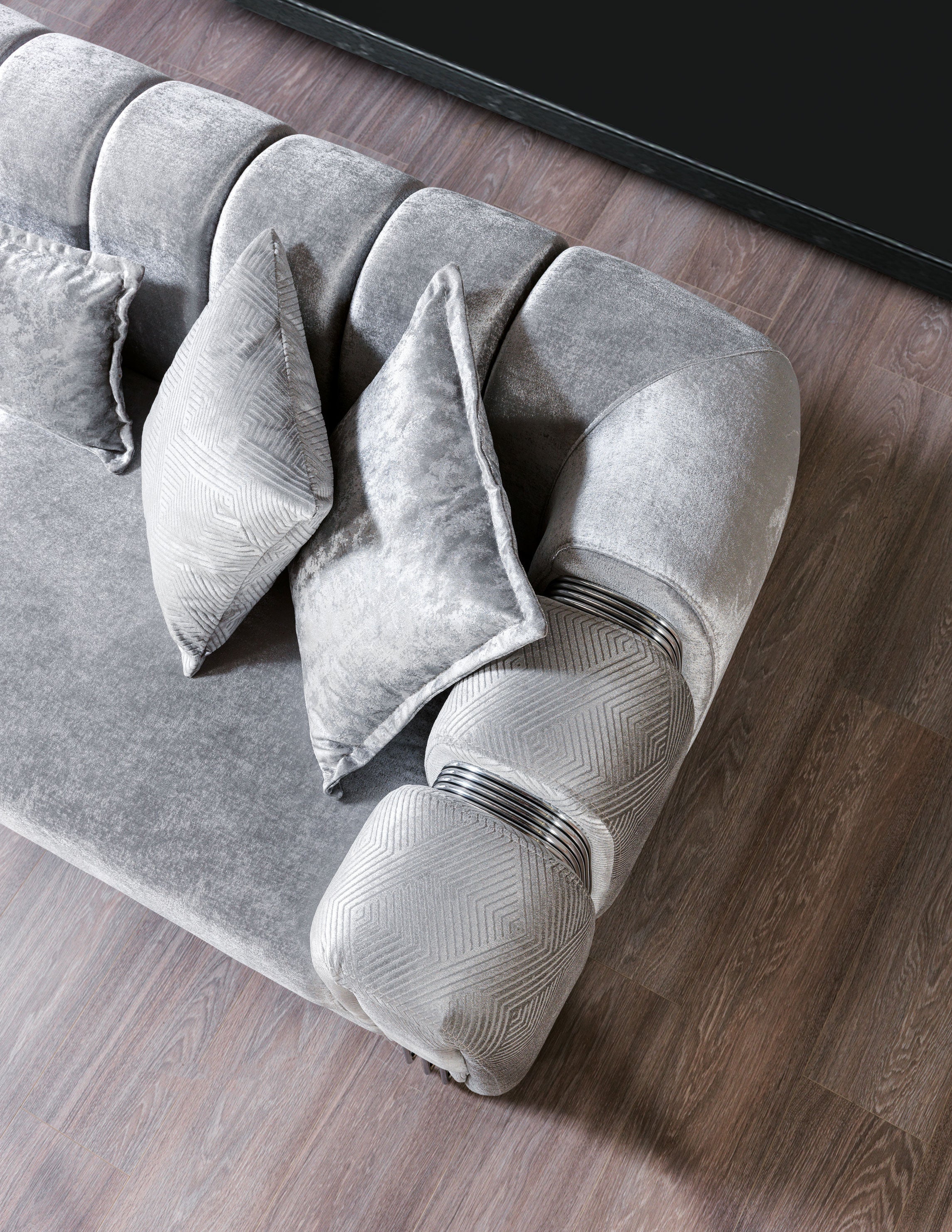 Santana Silver Velvet Sofa, view 6