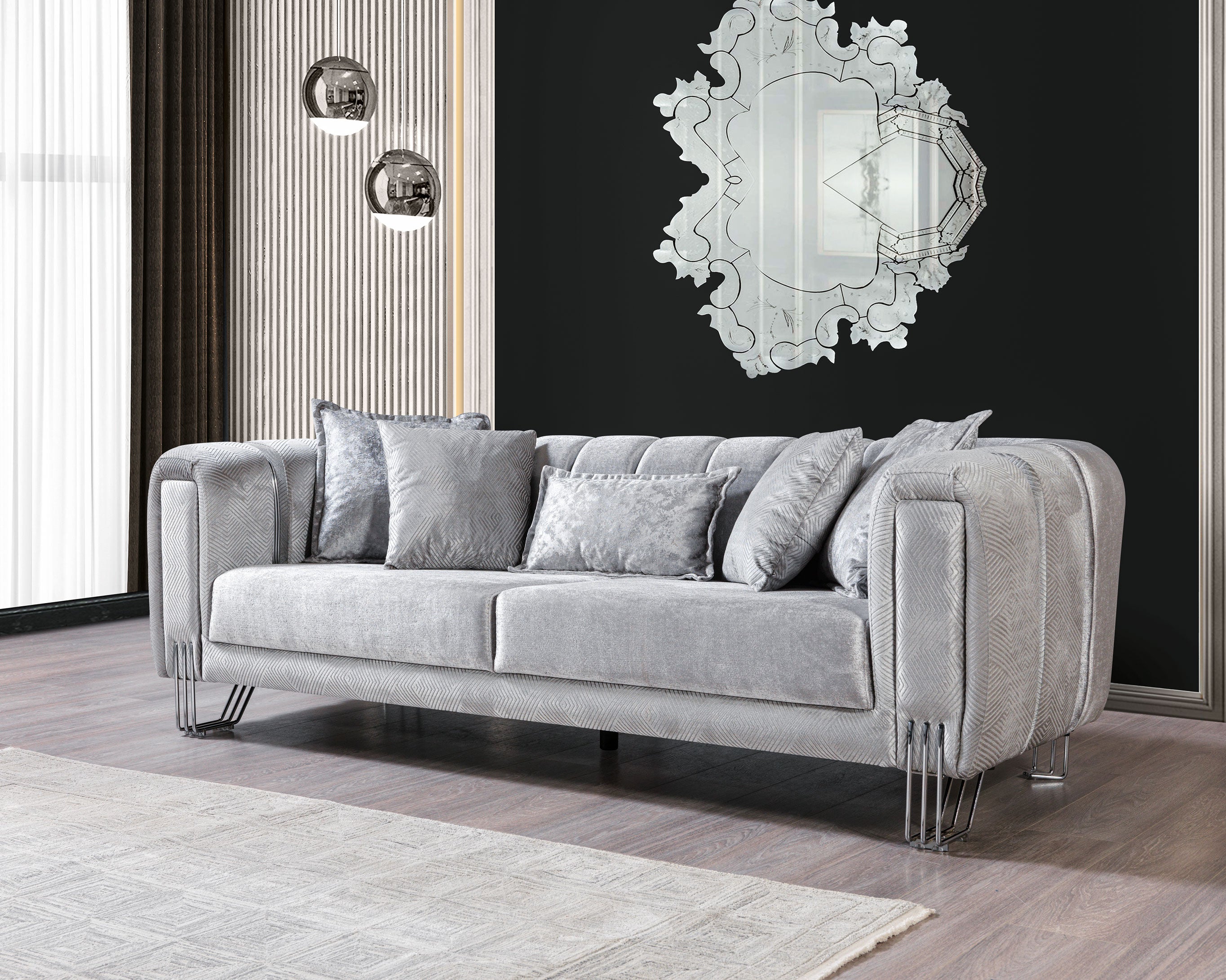 Santana Silver Velvet Sofa, view 2