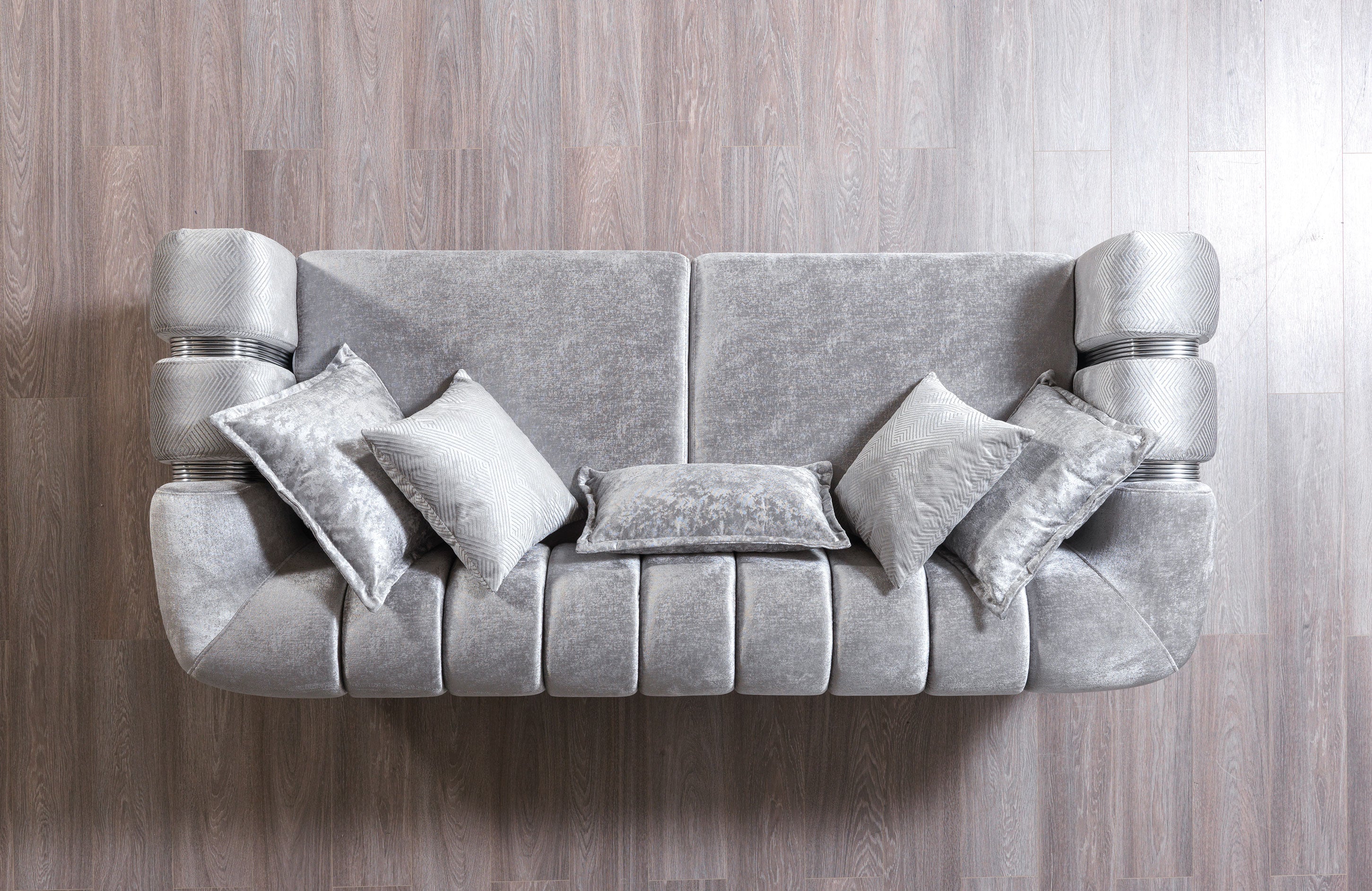 Santana Silver Velvet Sofa and Loveseat Set, view 9