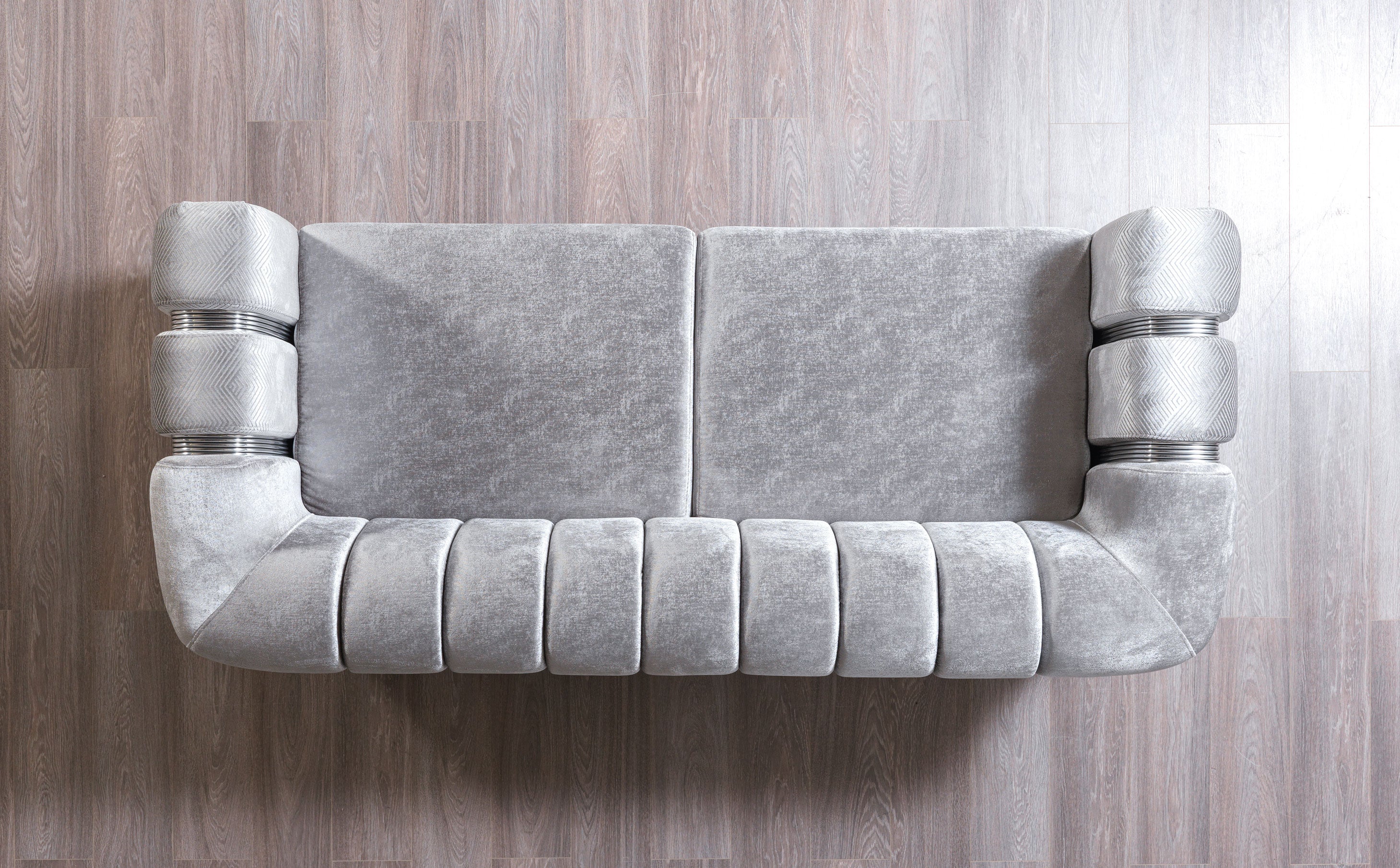 Santana Silver Velvet Sofa and Loveseat Set, view 10