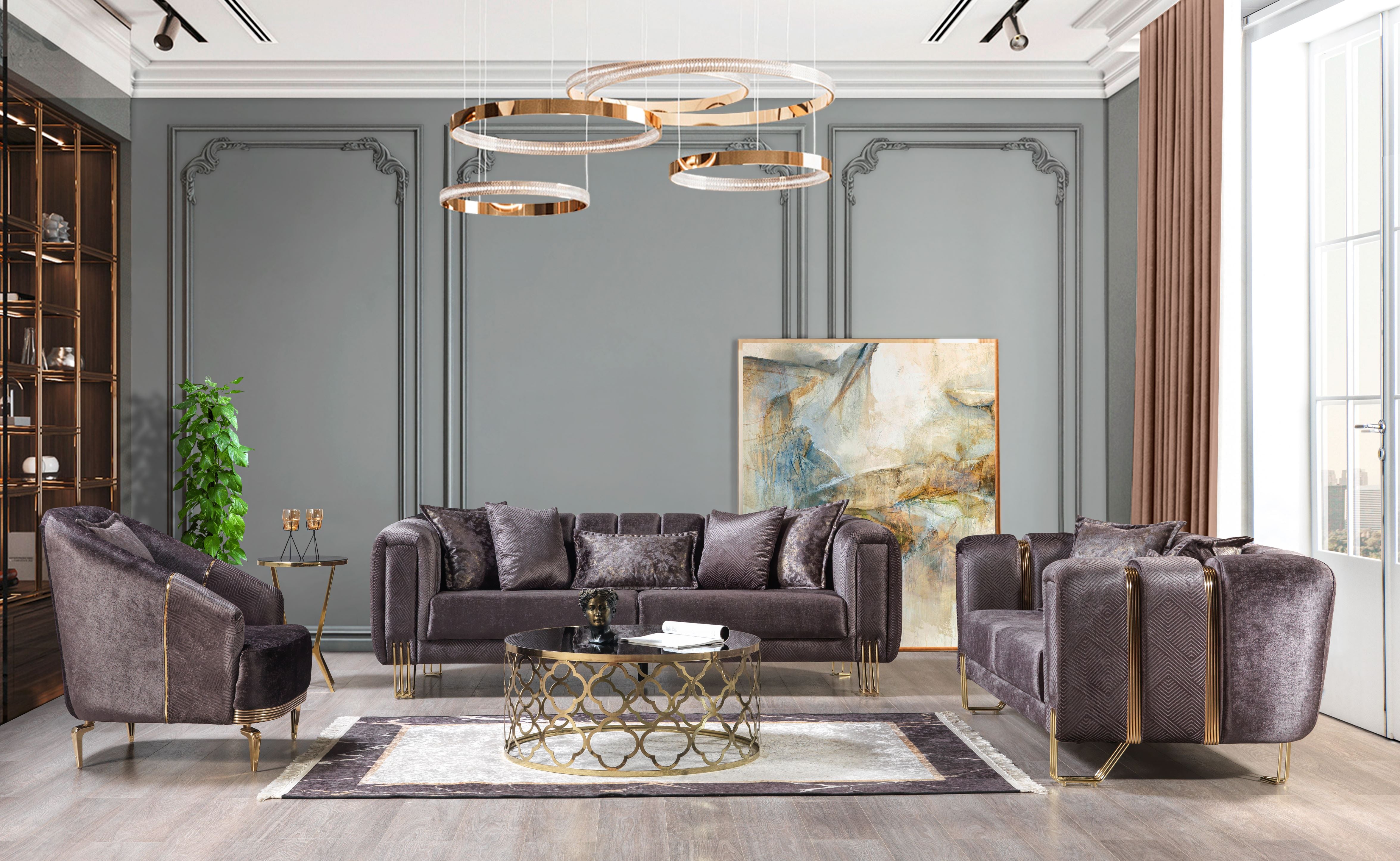 Santana Smoke Velvet Sofa and Loveseat Set