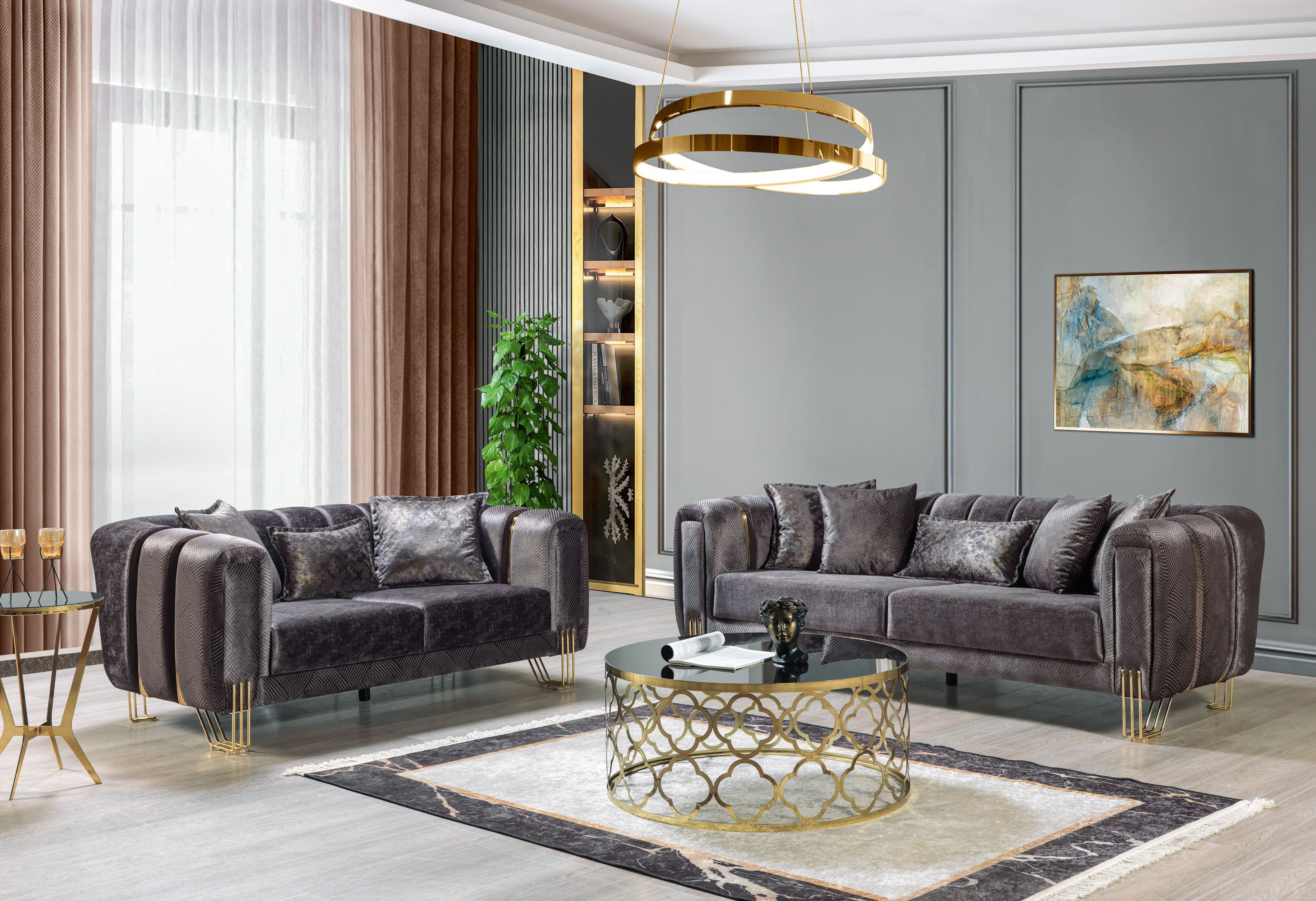 Santana Smoke Velvet Sofa and Loveseat Set, view 2