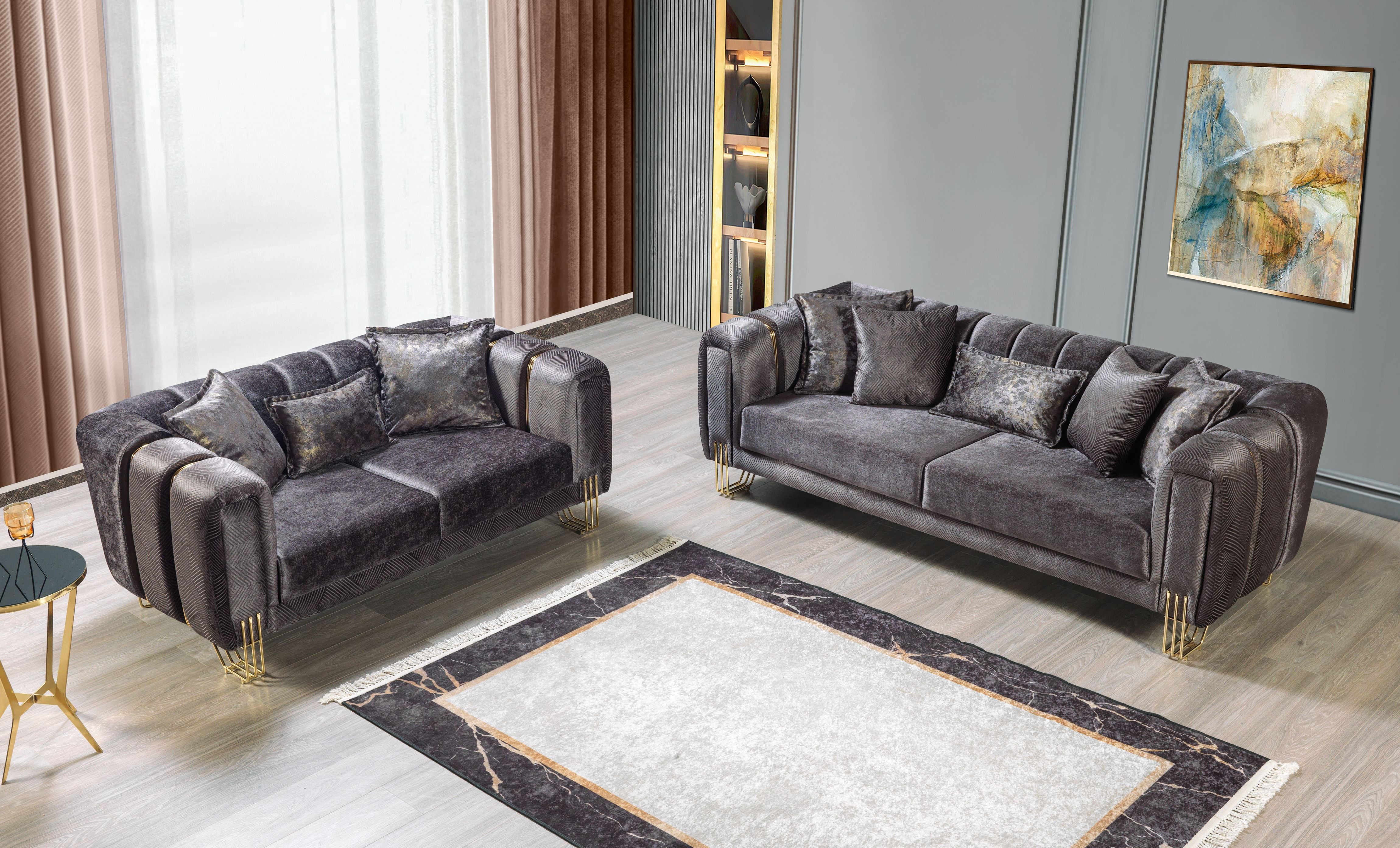 Santana Smoke Velvet Sofa and Loveseat Set, view 3