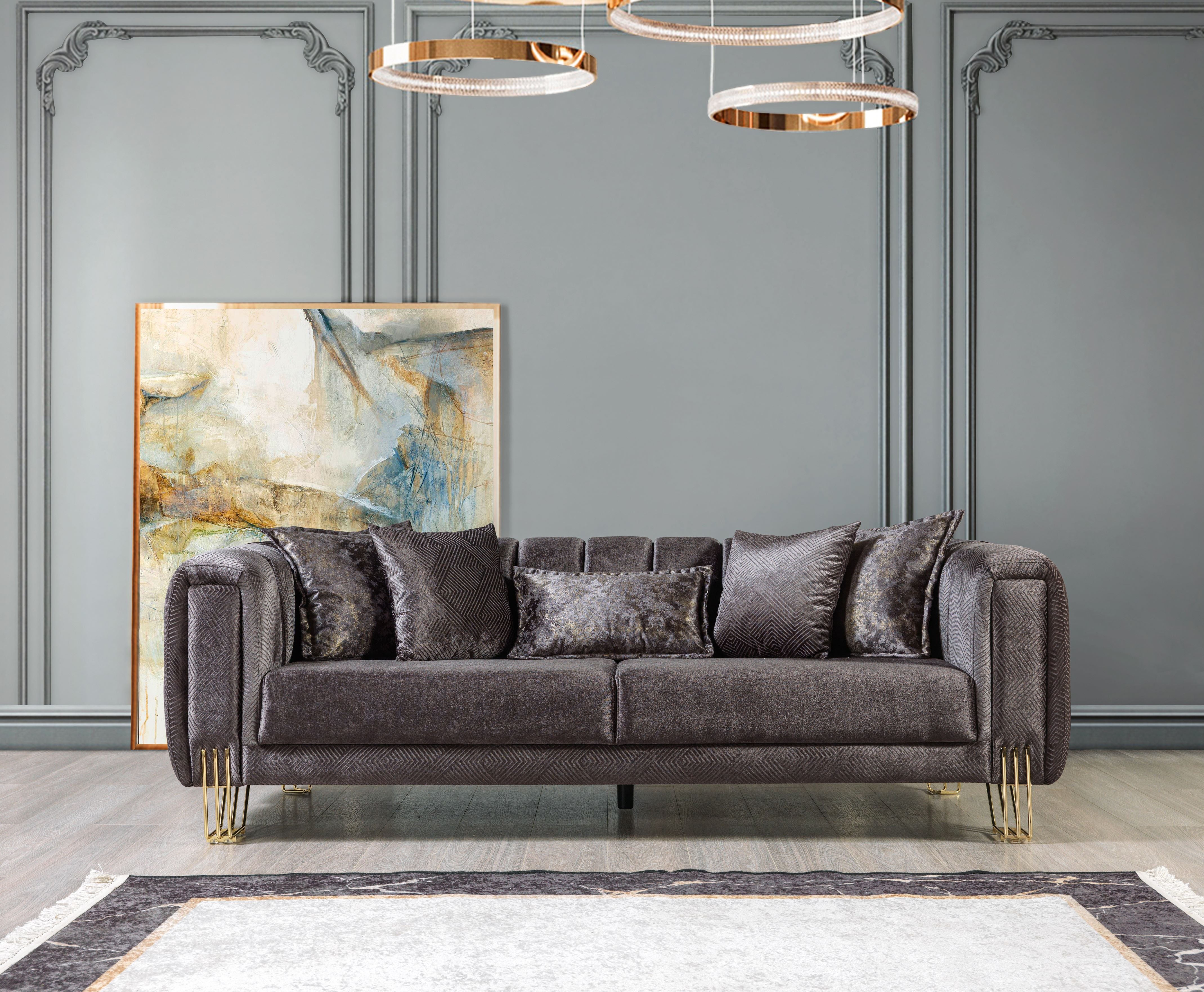 Santana Smoke Velvet Sofa and Loveseat Set, view 4
