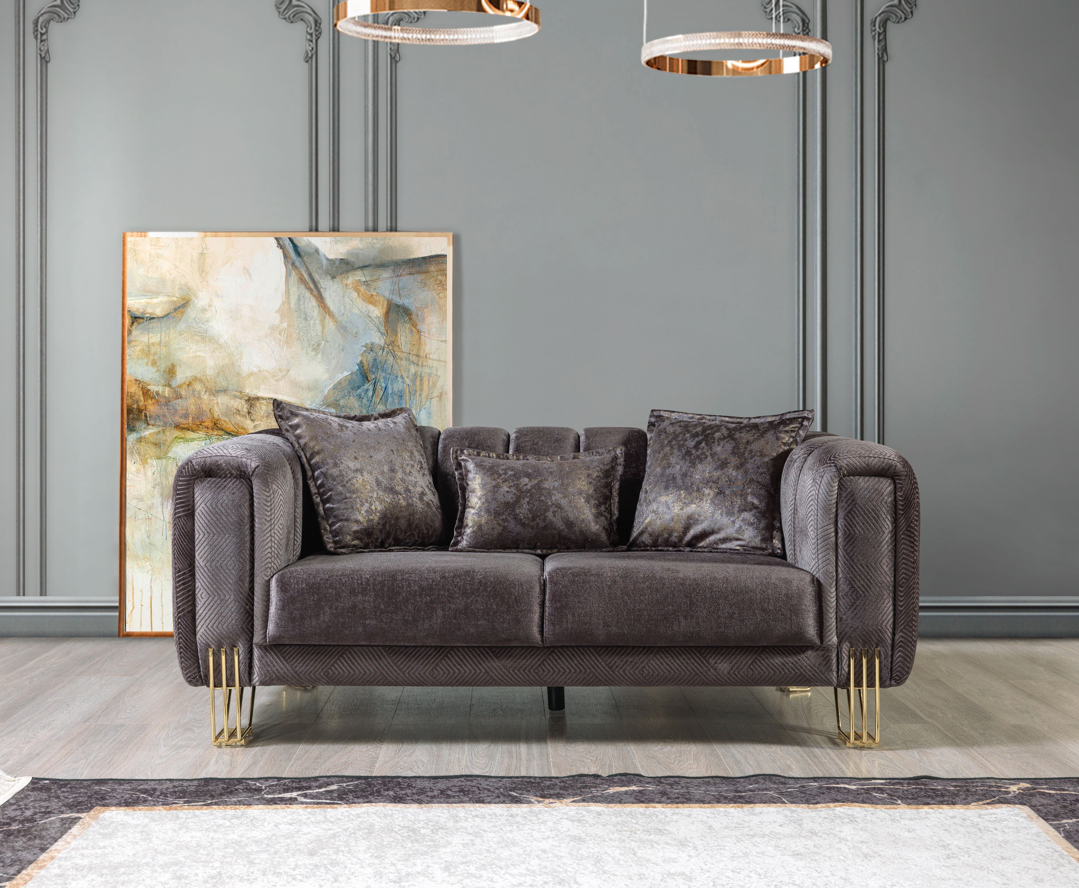 Santana Smoke Velvet Sofa and Loveseat Set, view 6