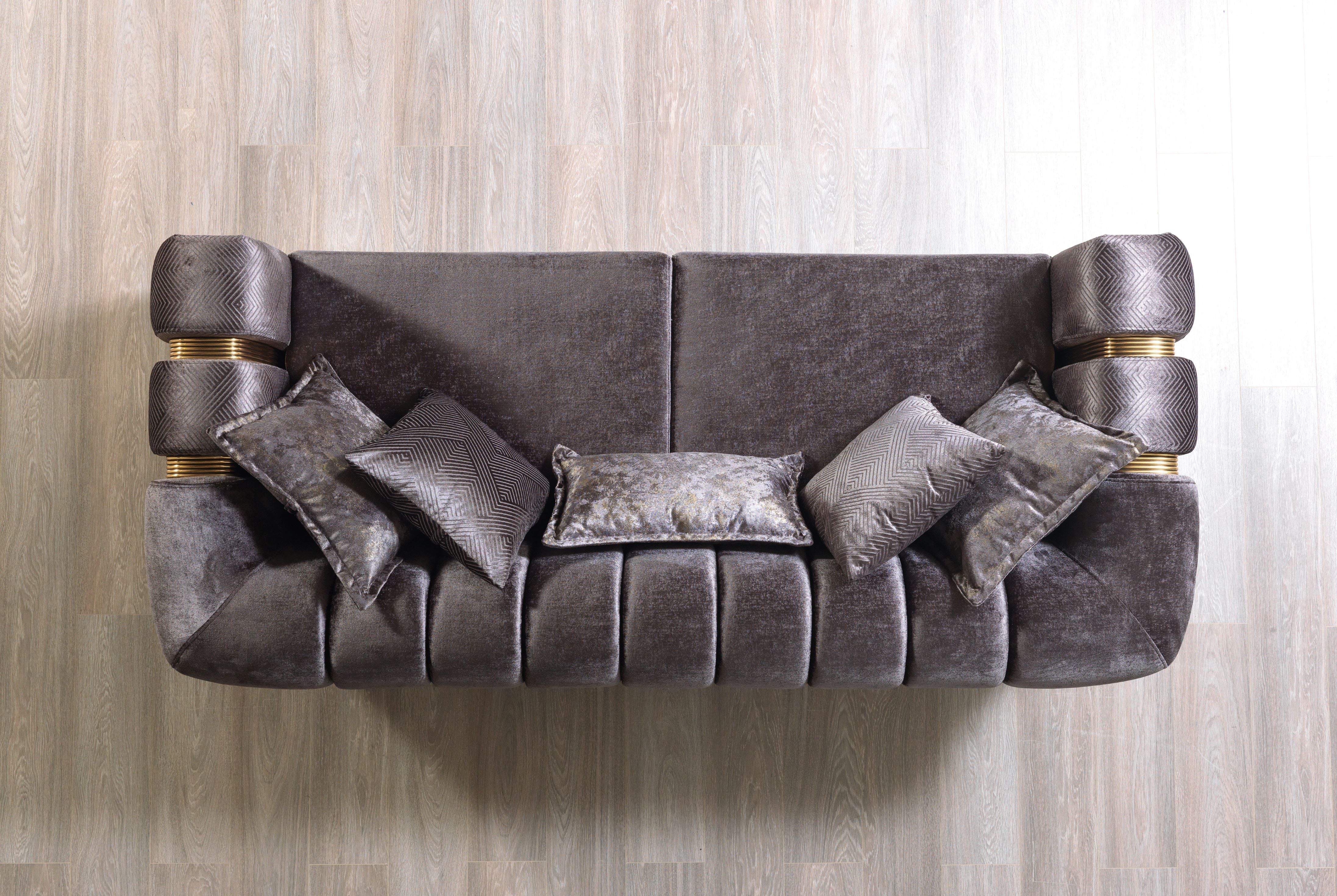 Santana Smoke Velvet Sofa and Loveseat Set, view 9
