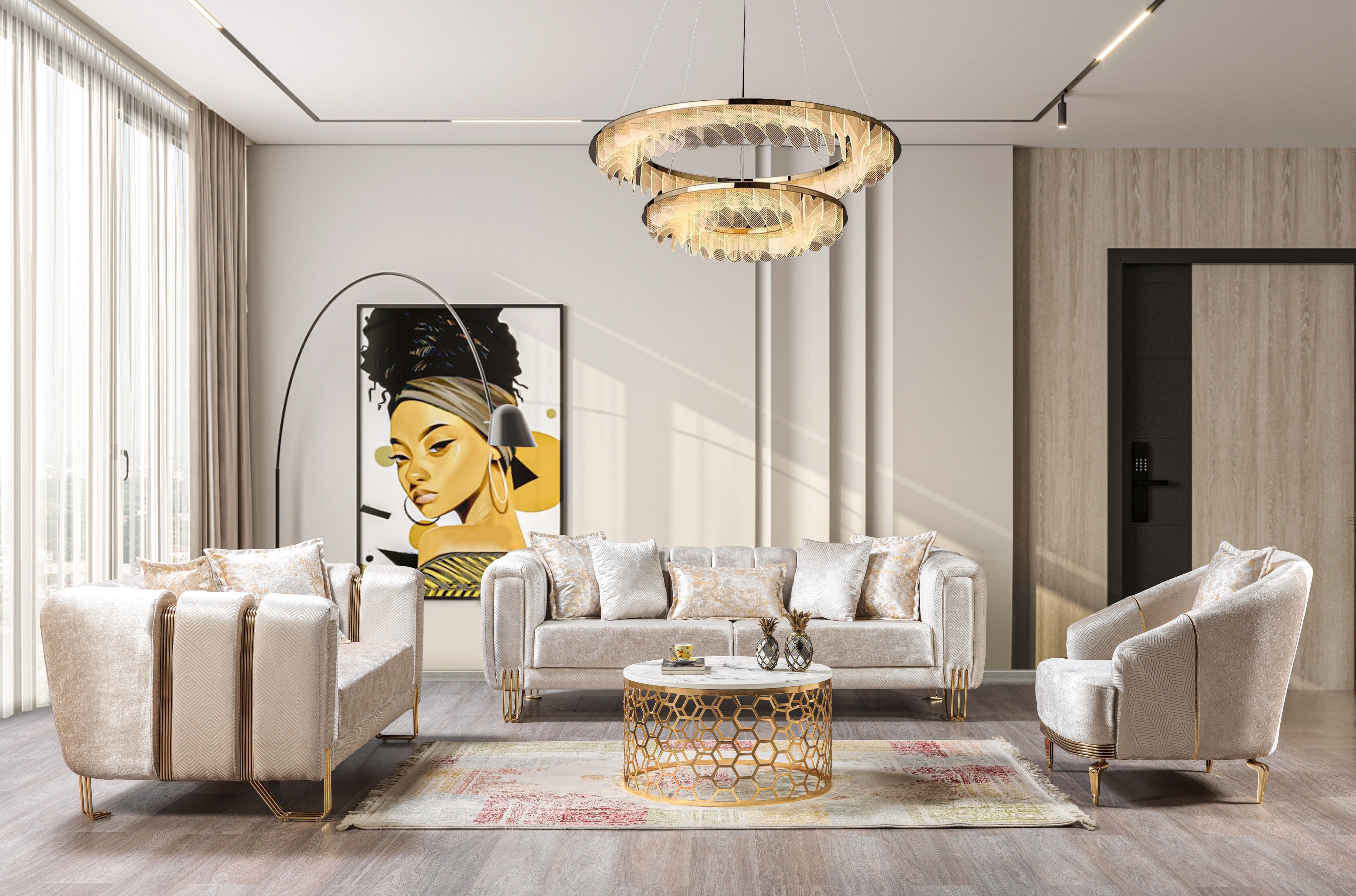 Santana Ivory Velvet Sofa and Loveseat Set