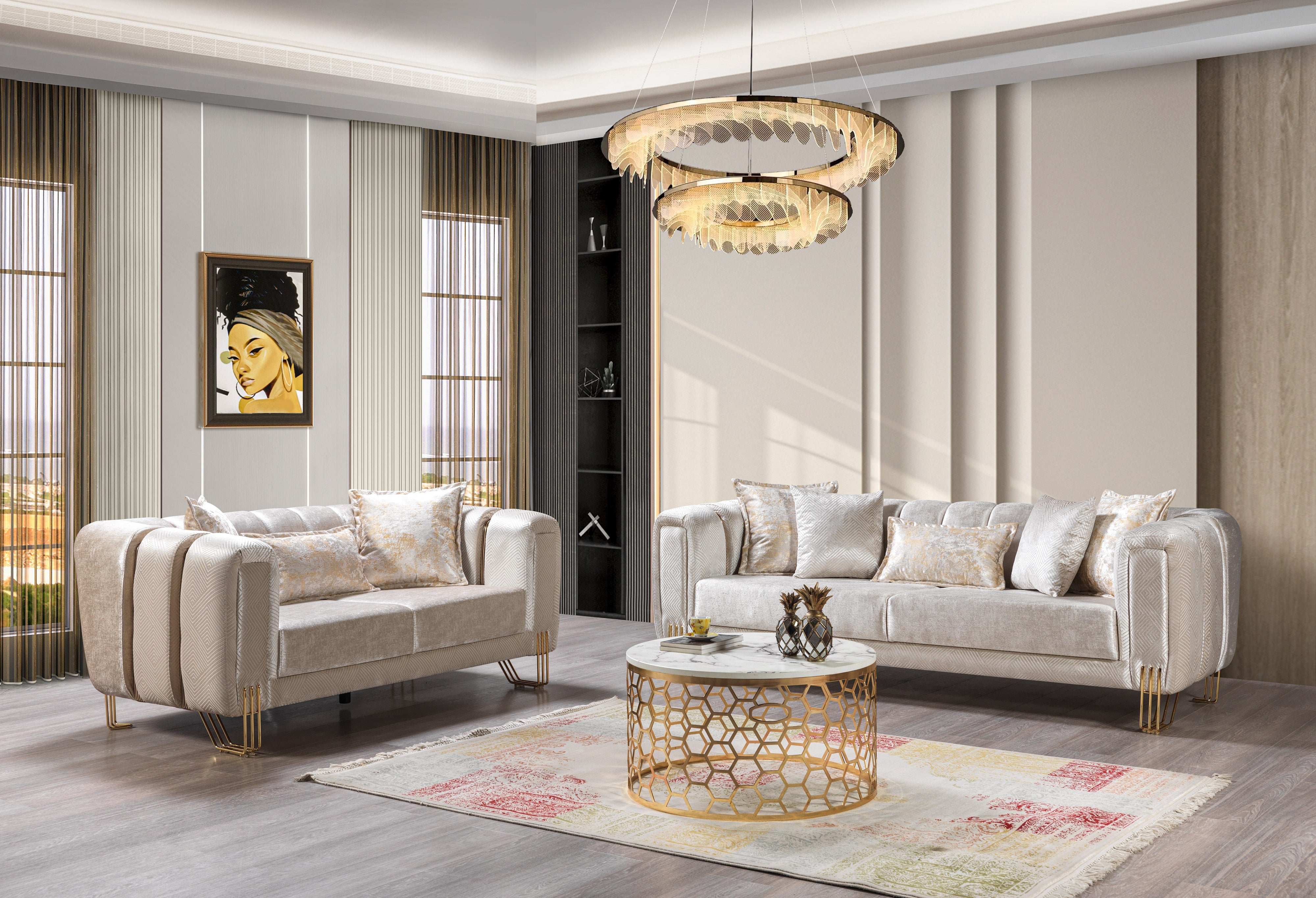 Santana Ivory Velvet Sofa and Loveseat Set, view 2