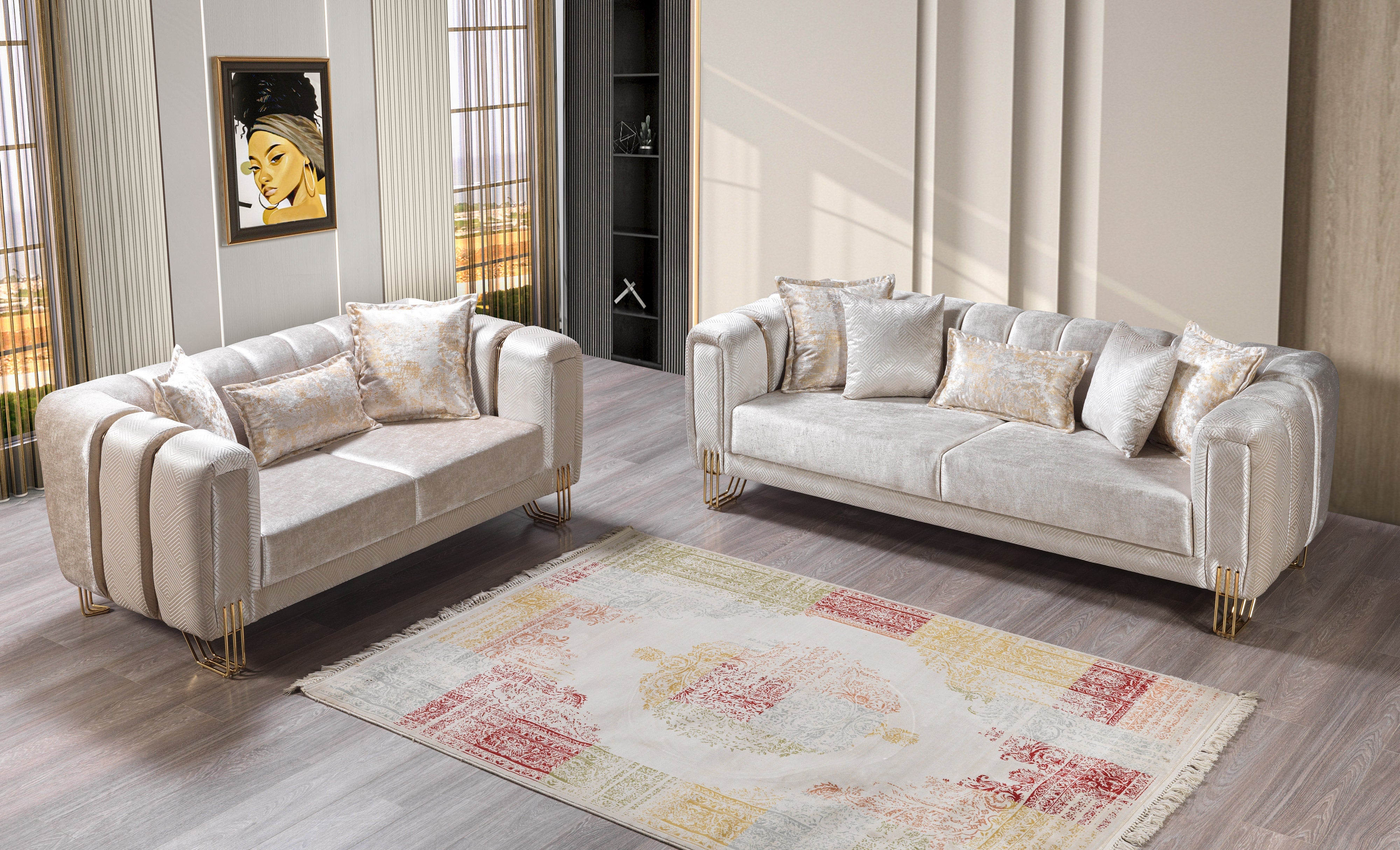 Santana Ivory Velvet Sofa and Loveseat Set, view 3
