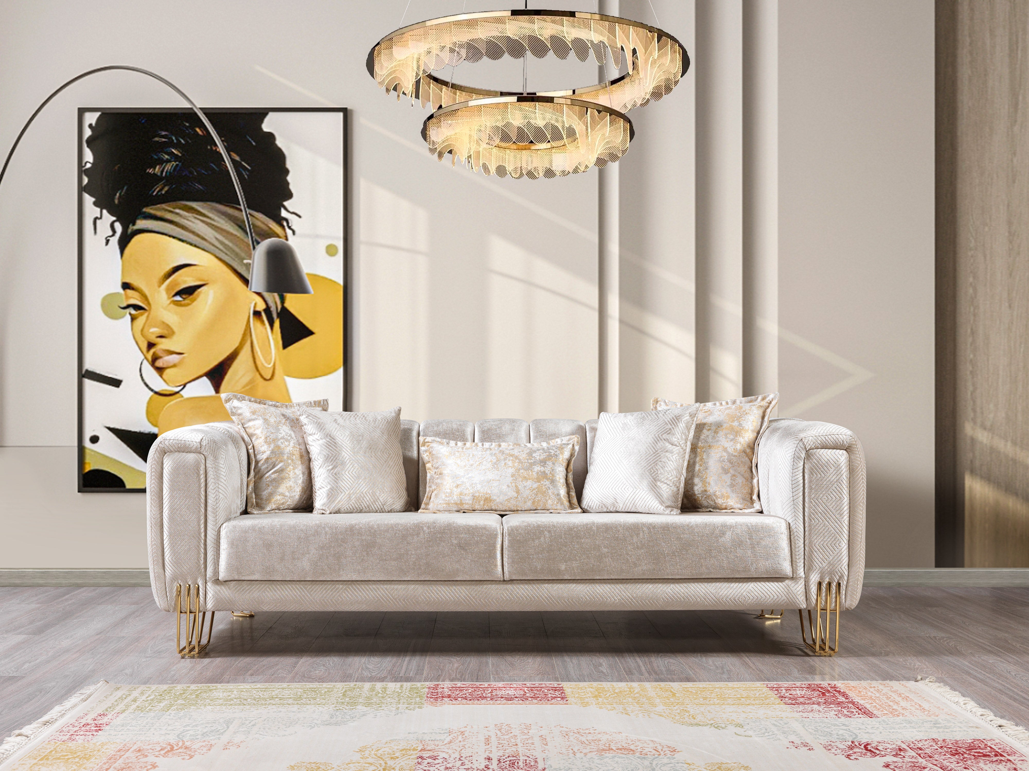 Santana Ivory Velvet Sofa and Loveseat Set, view 4