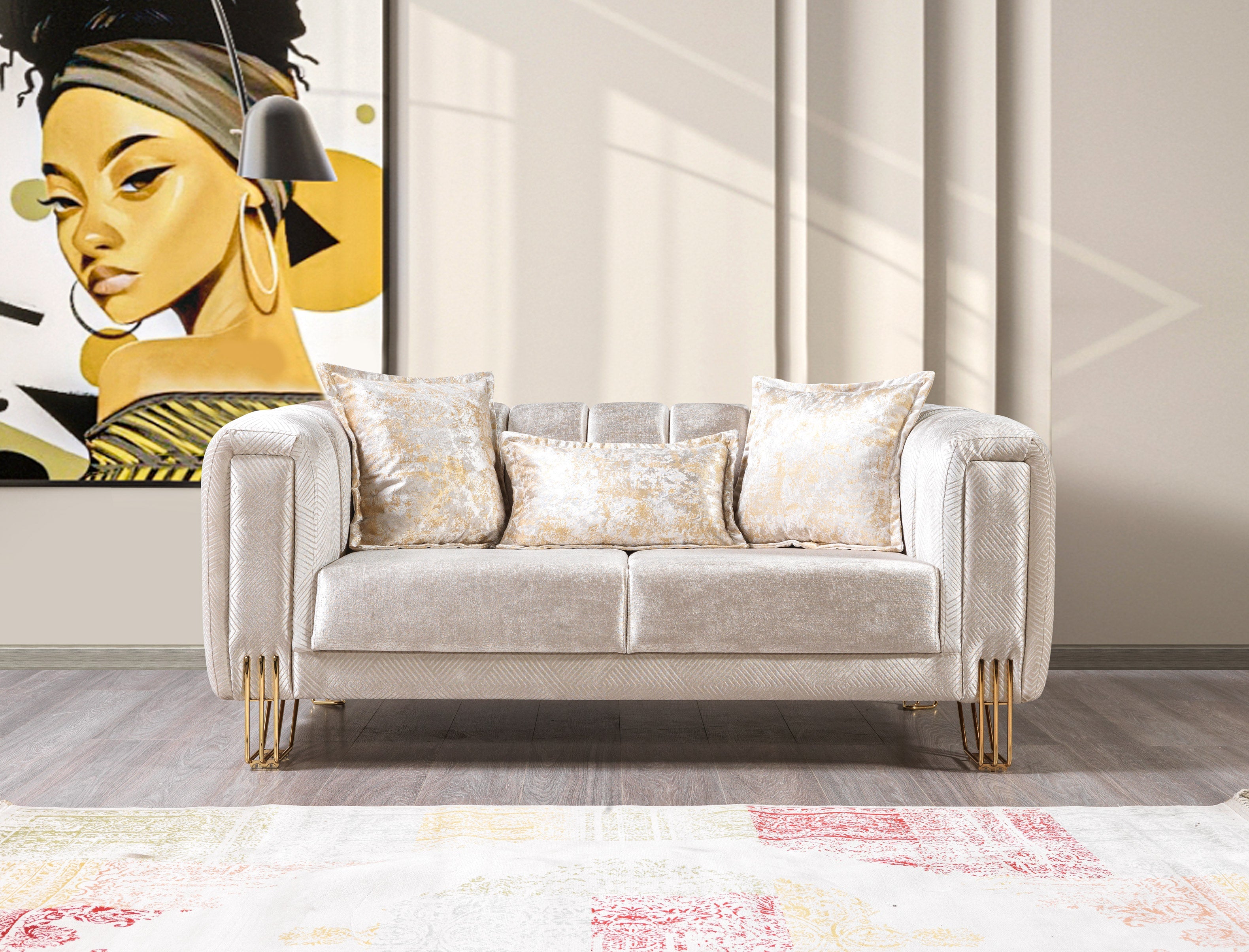 Santana Ivory Velvet Sofa and Loveseat Set, view 5