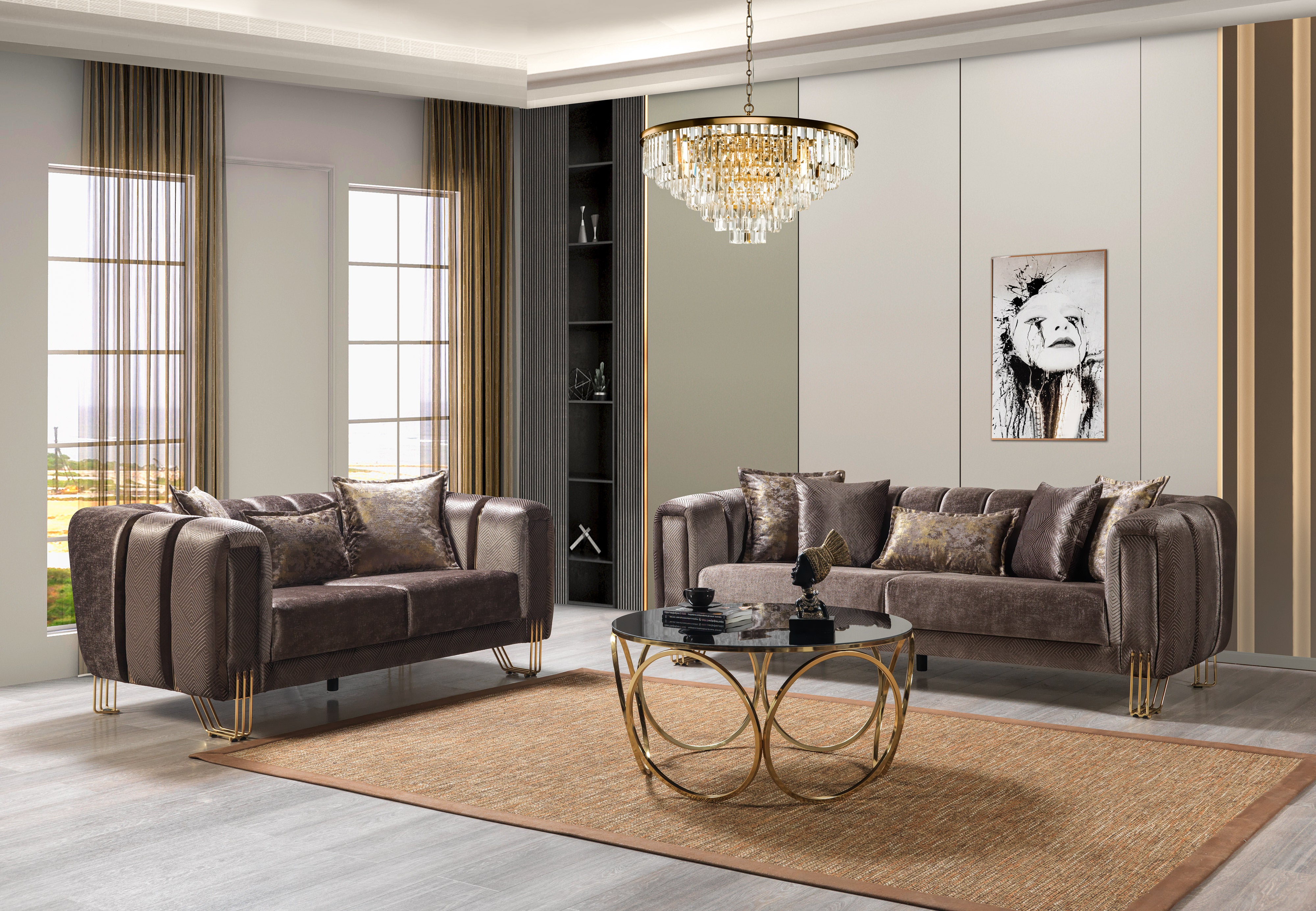 Santana Coffee Velvet Sofa and Loveseat Set, view 2