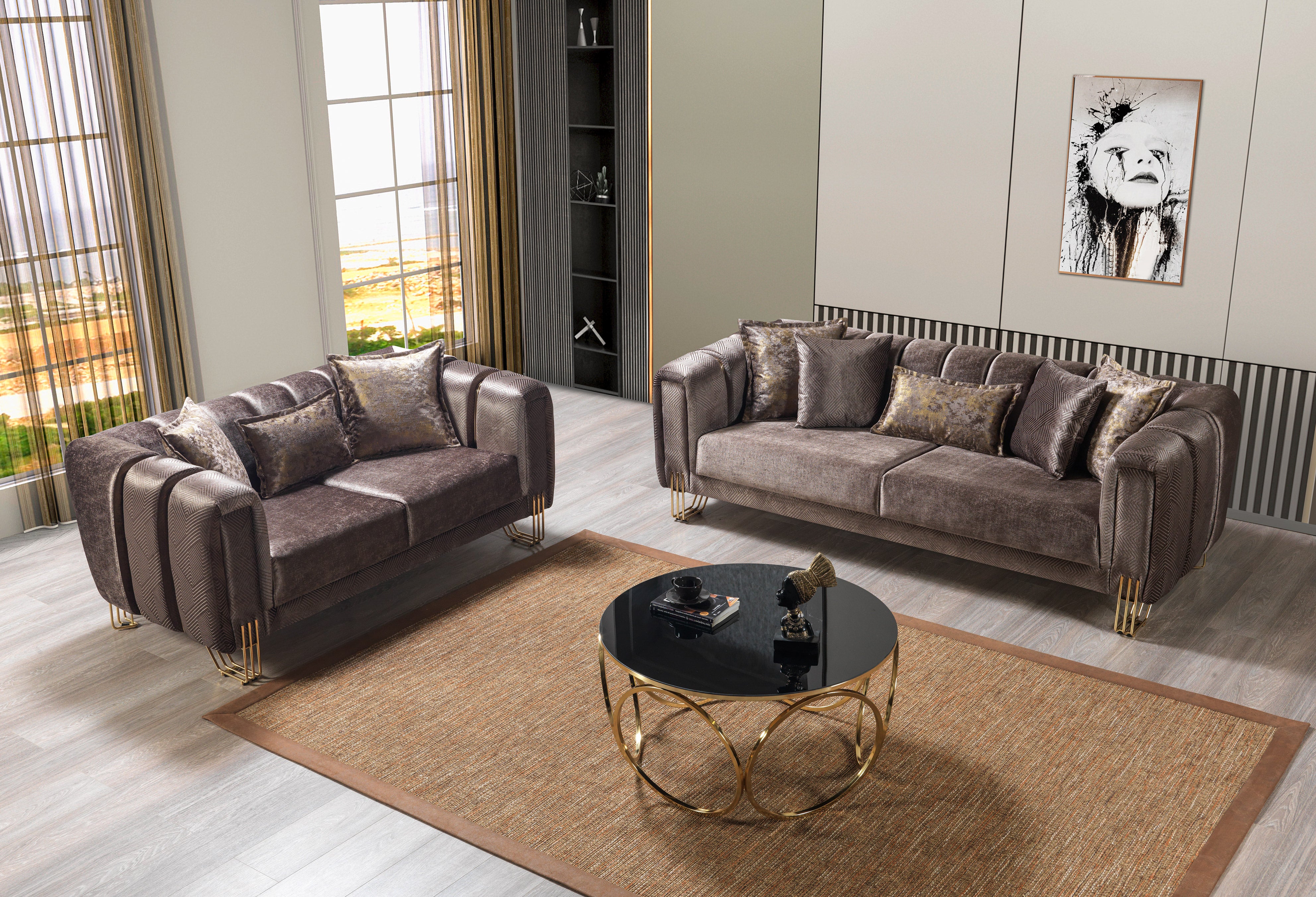 Santana Coffee Velvet Sofa and Loveseat Set, view 3