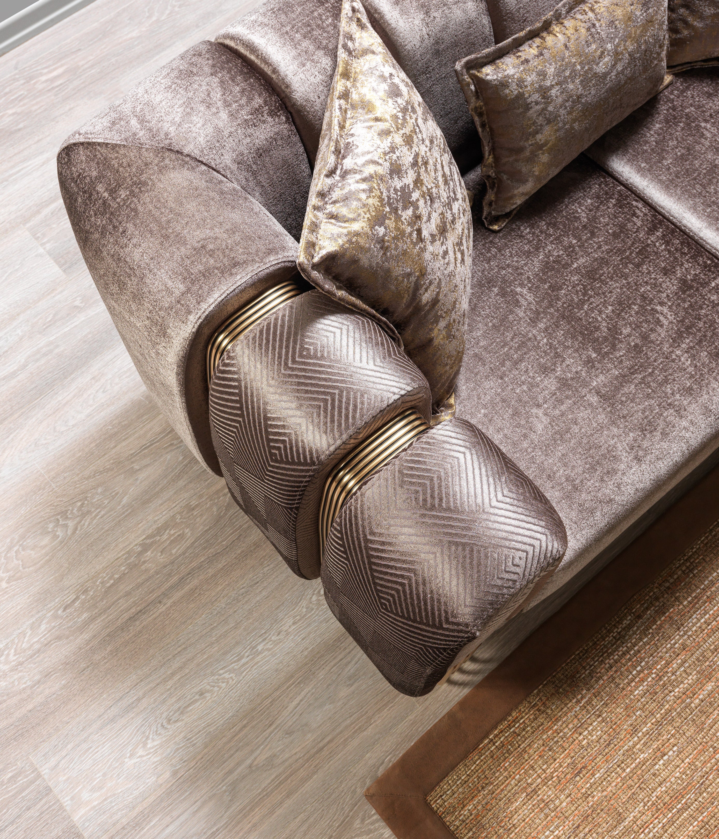 Santana Coffee Velvet Sofa, view 3