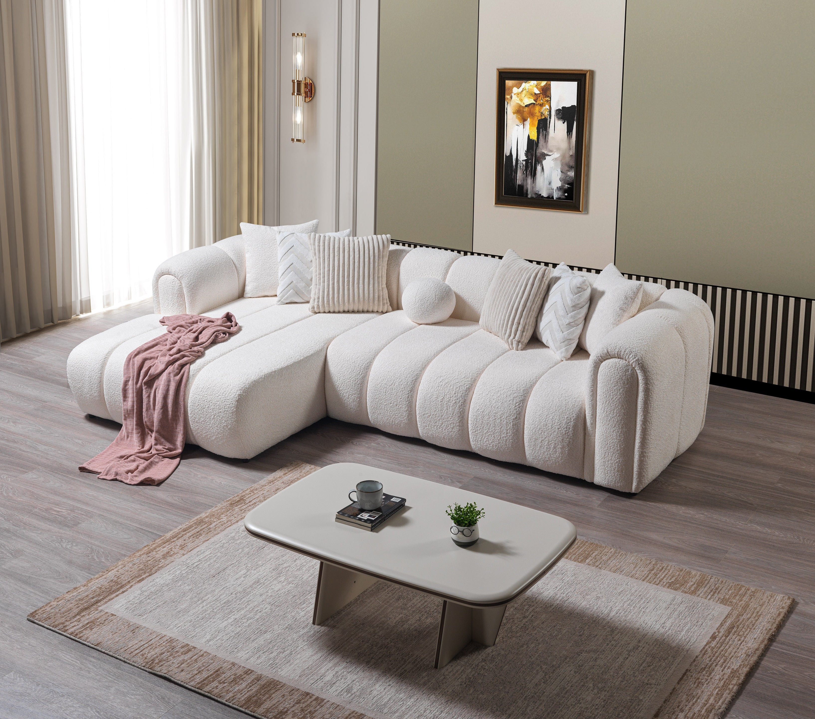 Lis Ivory Boucle LAF Sectional, view 3
