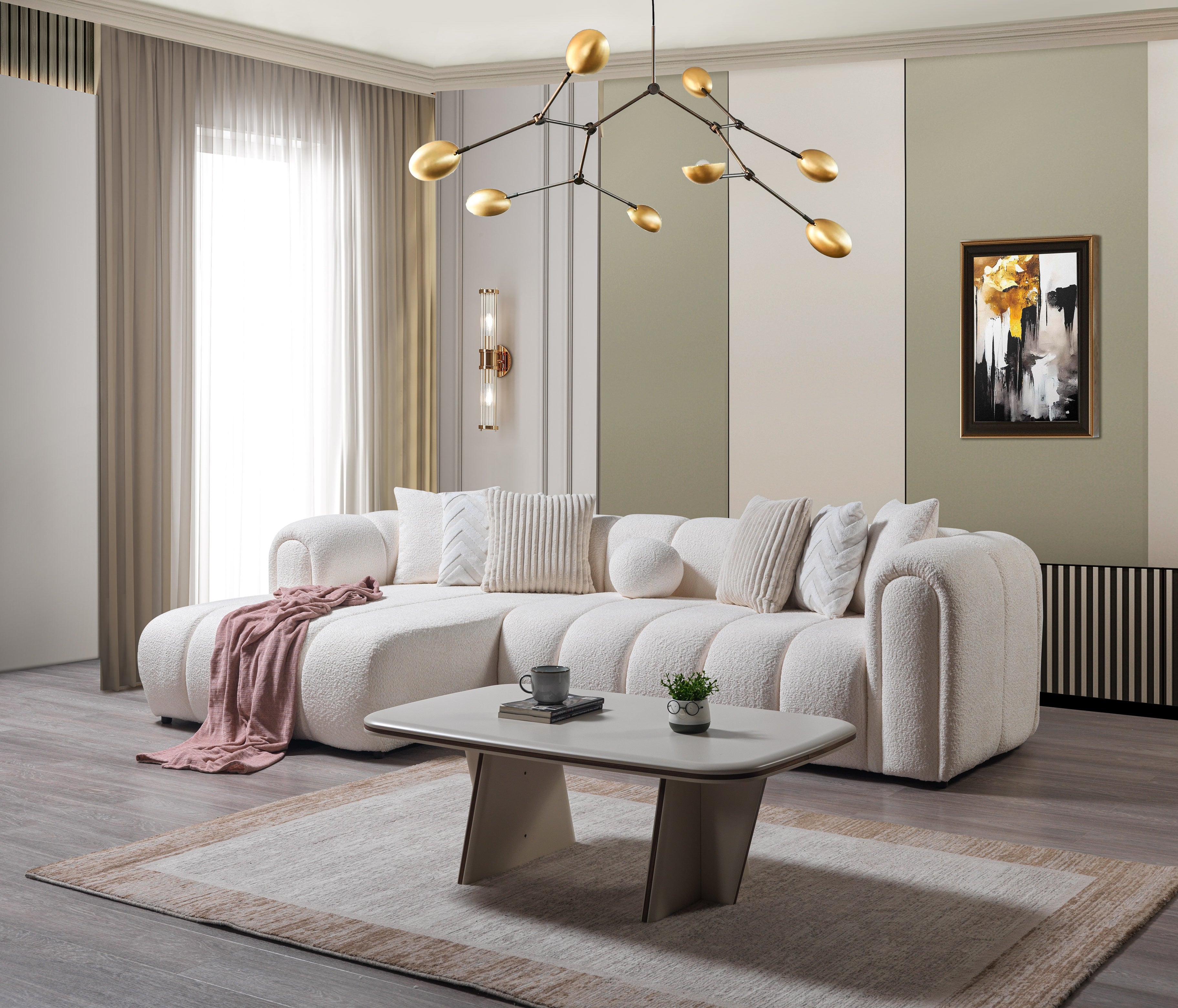 Lis Ivory Boucle LAF Sectional, view 2