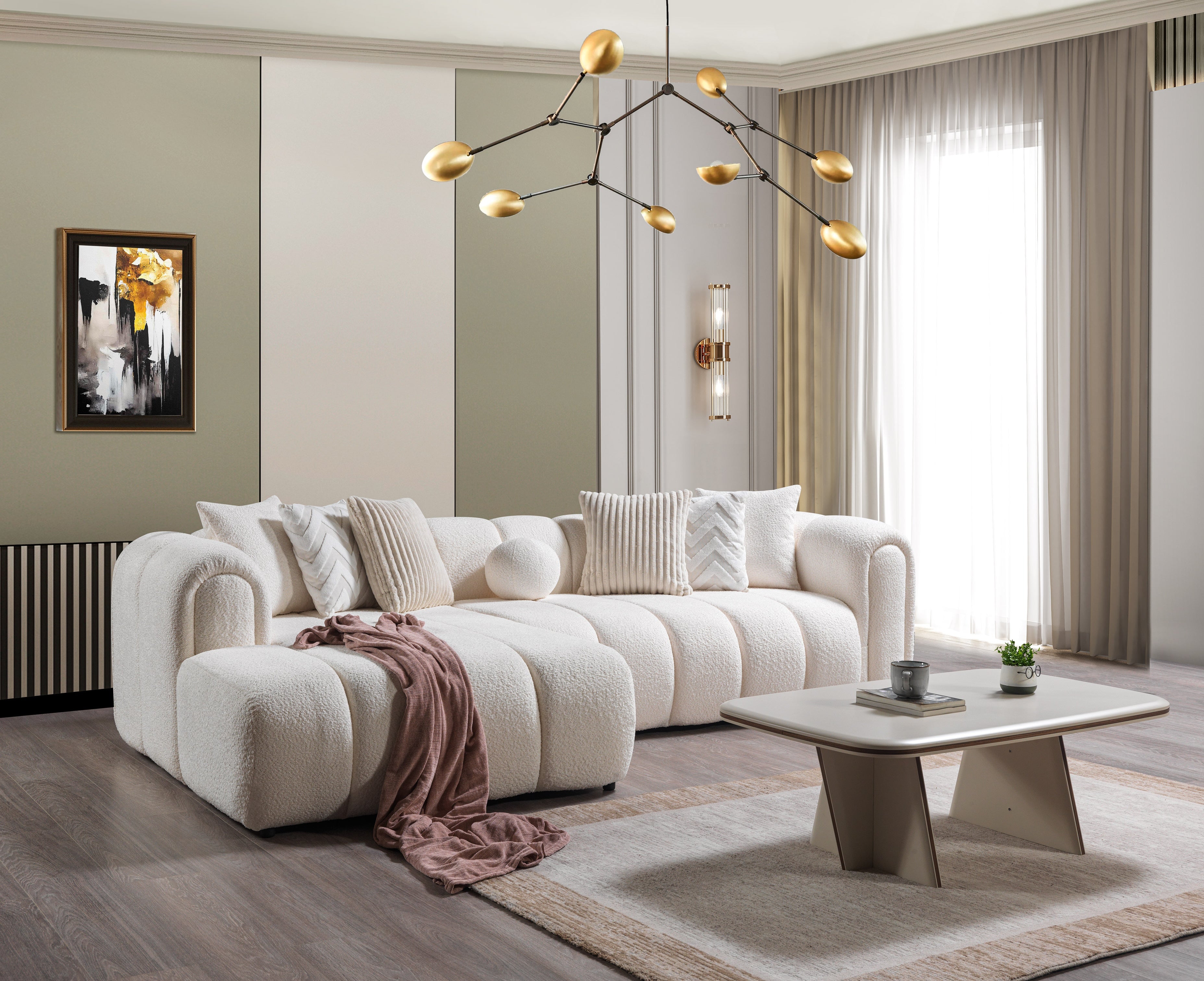 Lis Ivory Boucle LAF Sectional, view 4