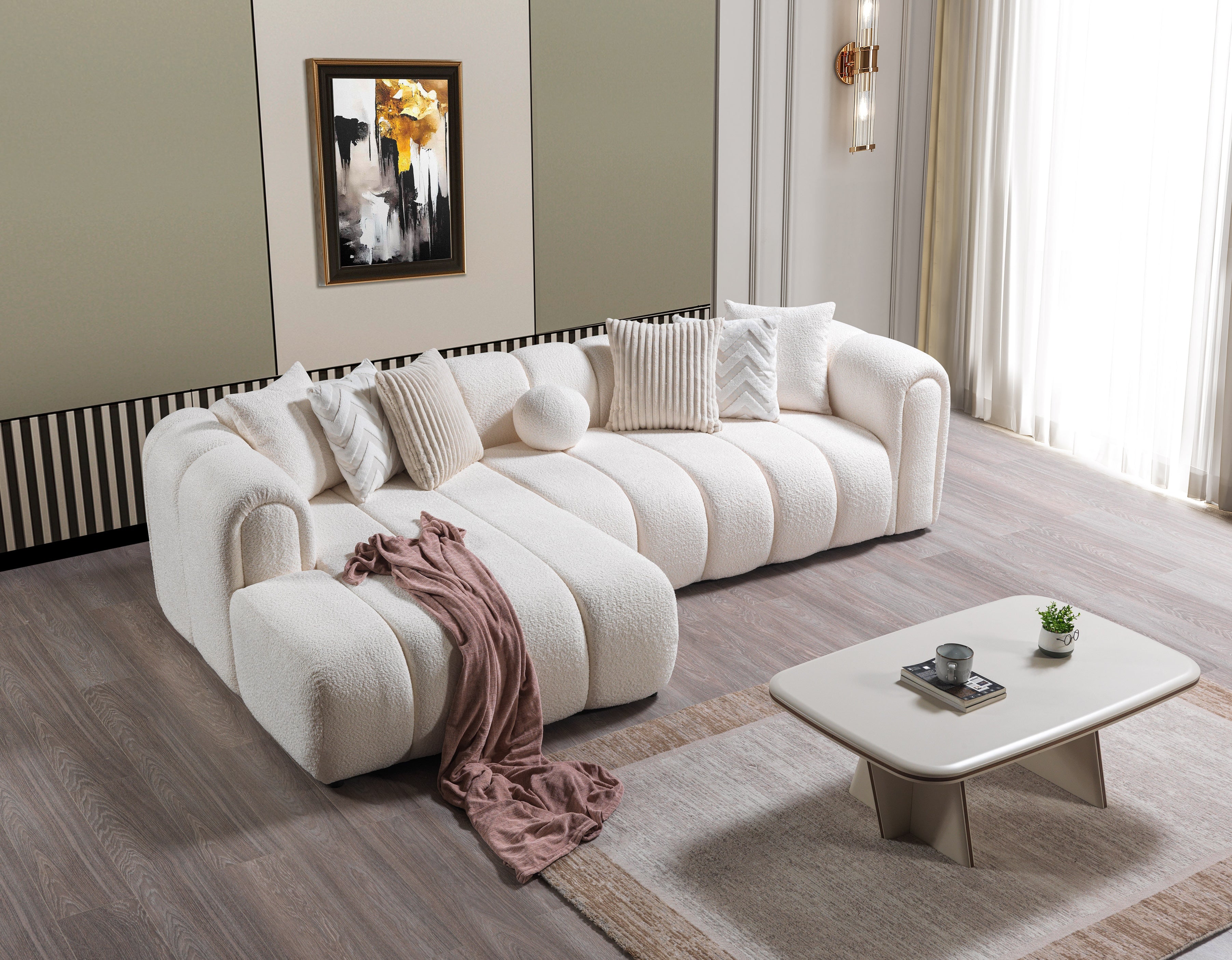 Lis Ivory Boucle LAF Sectional, view 5