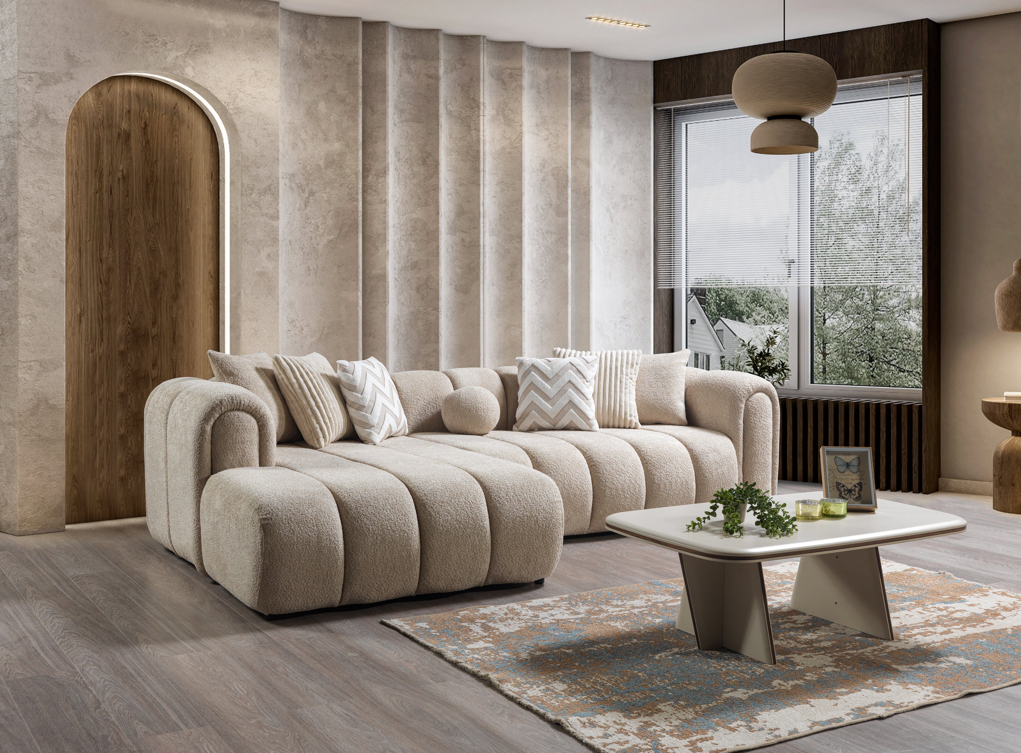 Lis Sand Boucle LAF Sectional, view 2
