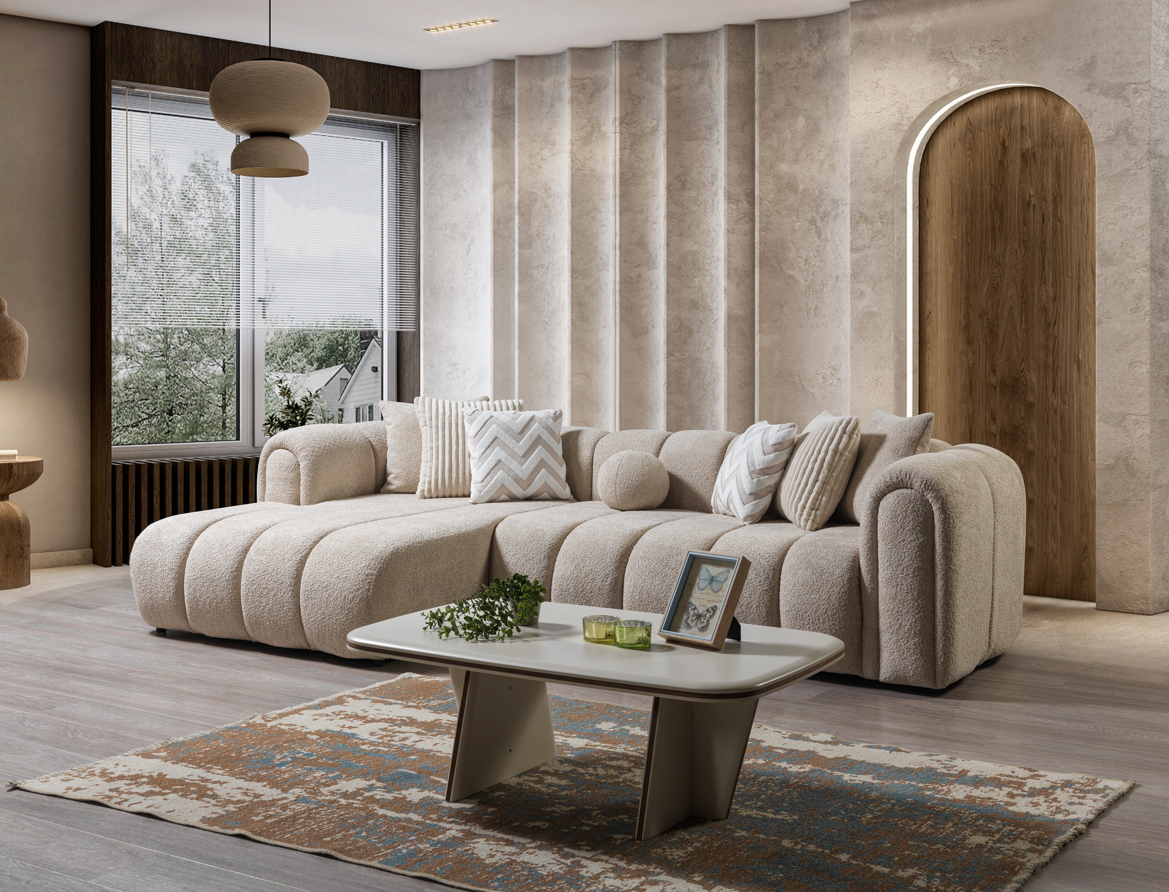 Lis Sand Boucle LAF Sectional, view 3