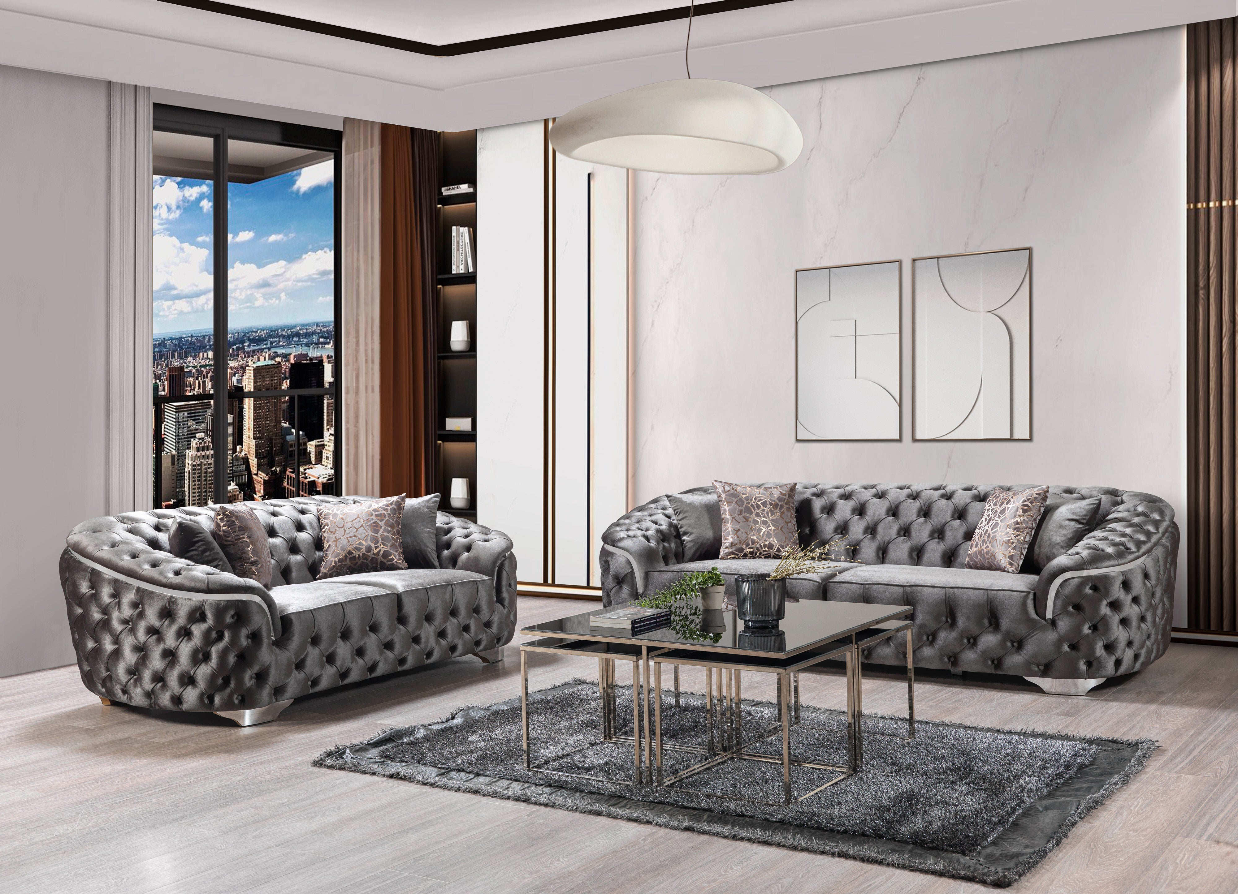 Lupino Gray Velvet Sofa and Loveseat Set, view 2