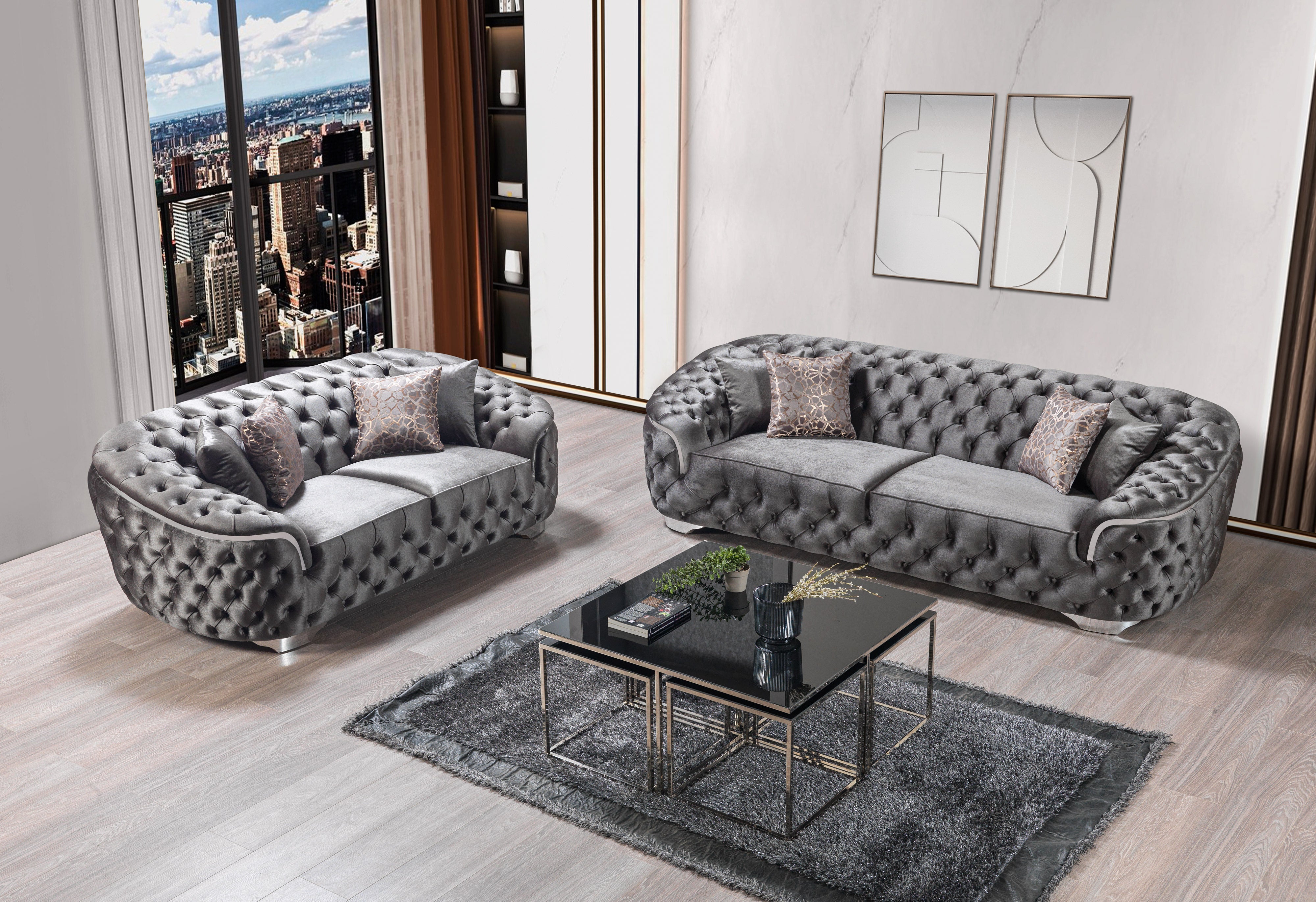 Lupino Gray Velvet Sofa and Loveseat Set, view 3