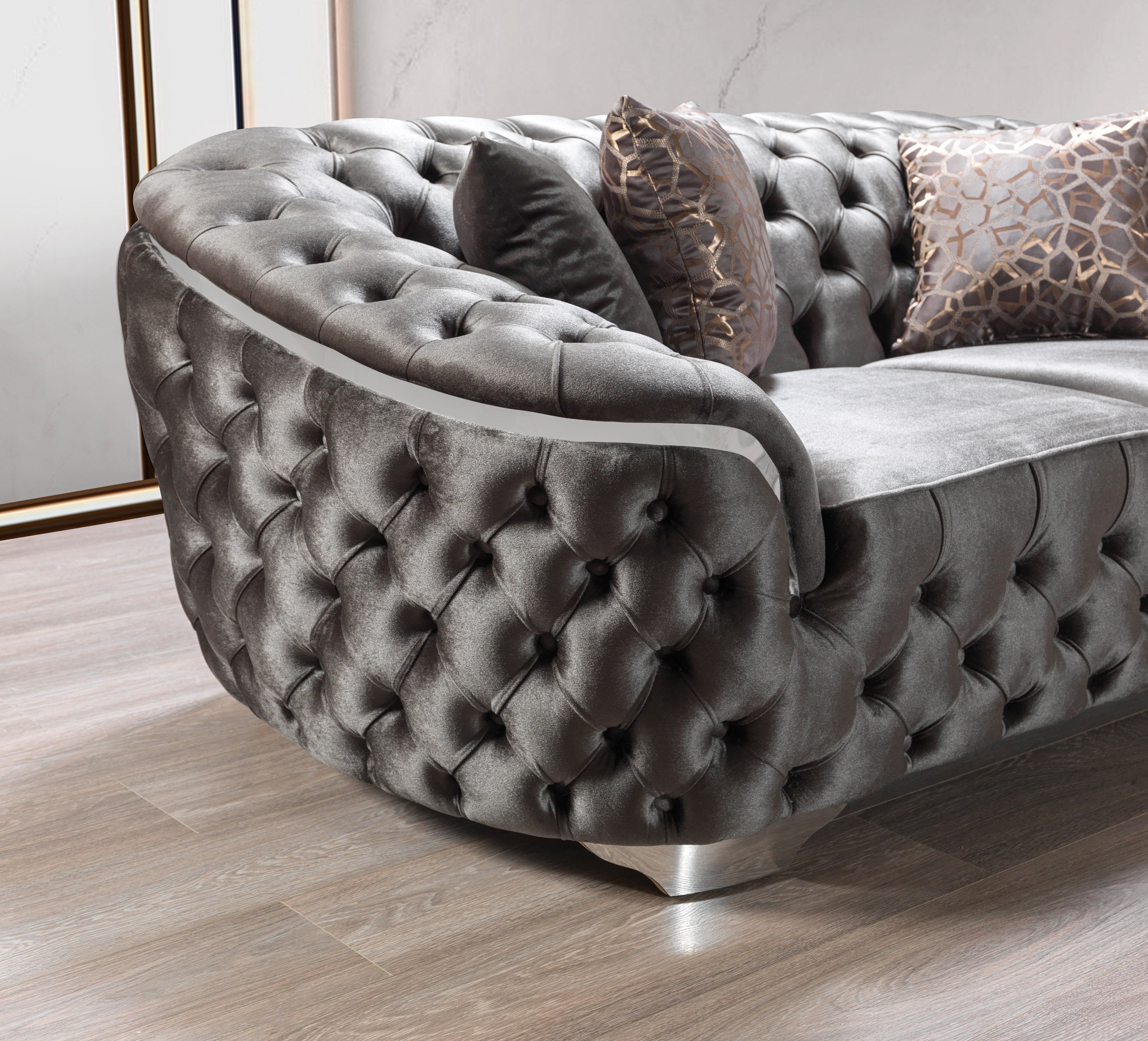 Lupino Gray Velvet Sofa and Loveseat Set, view 8