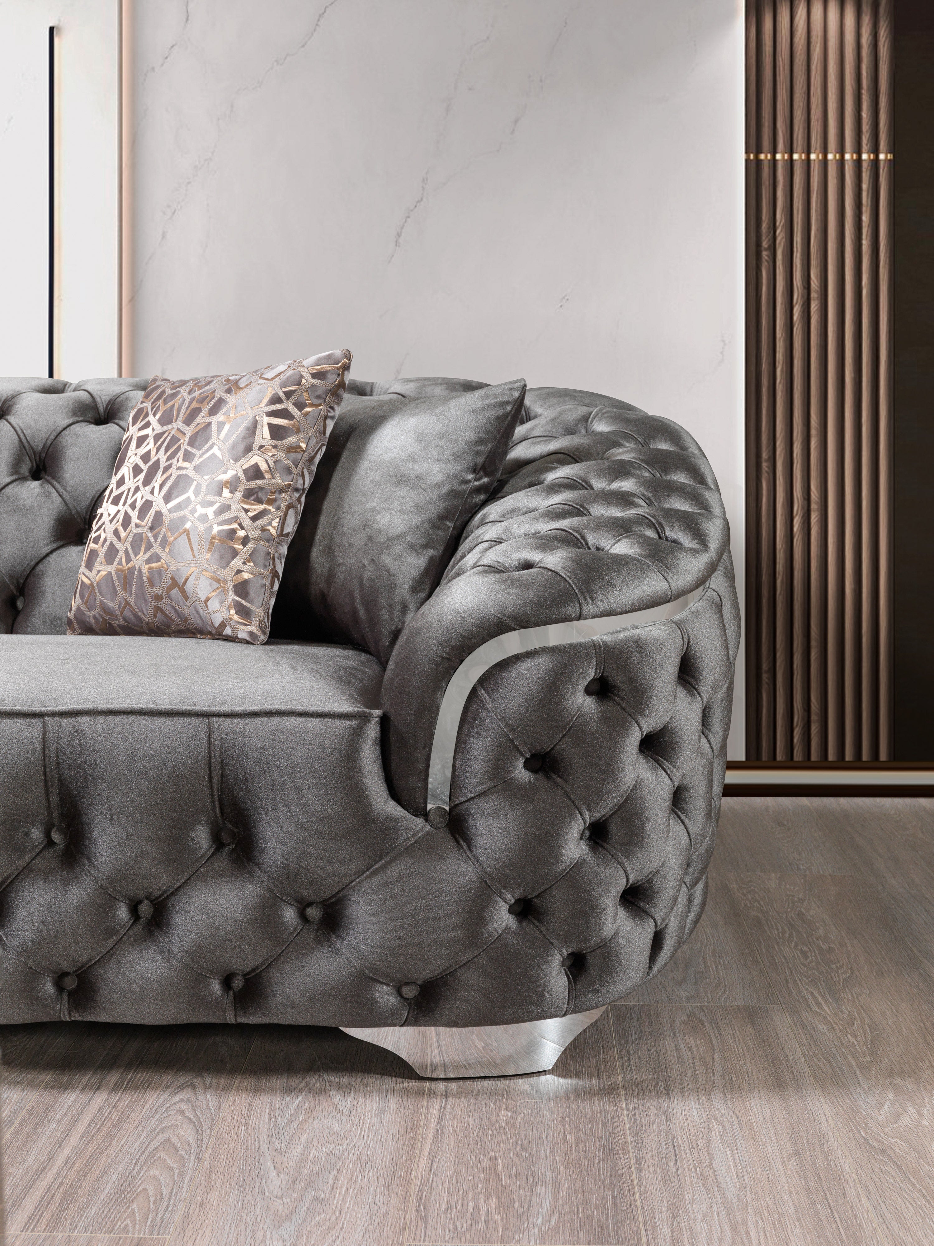 Lupino Gray Velvet Sofa and Loveseat Set, view 7