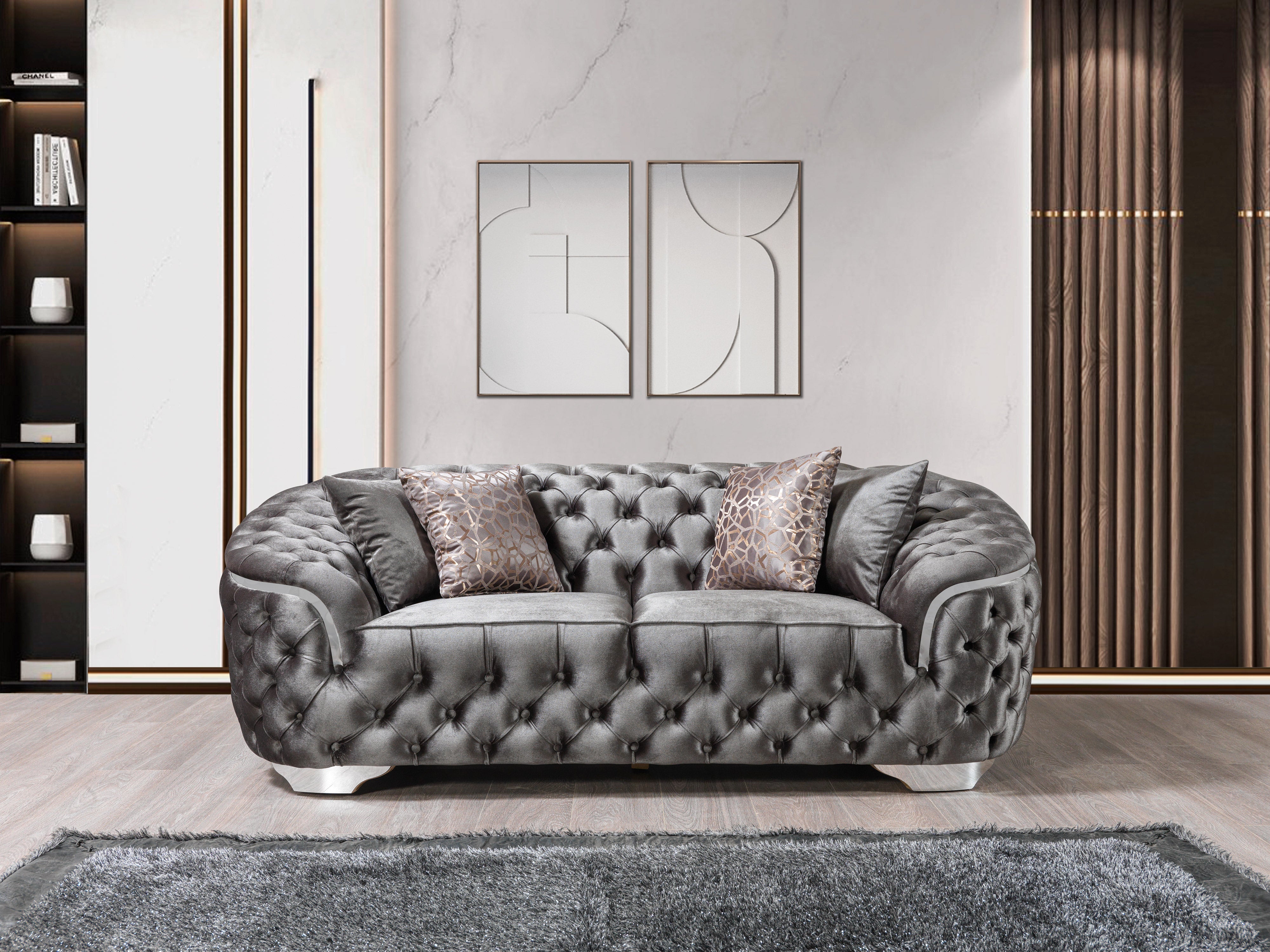 Lupino Gray Velvet Sofa and Loveseat Set, view 5