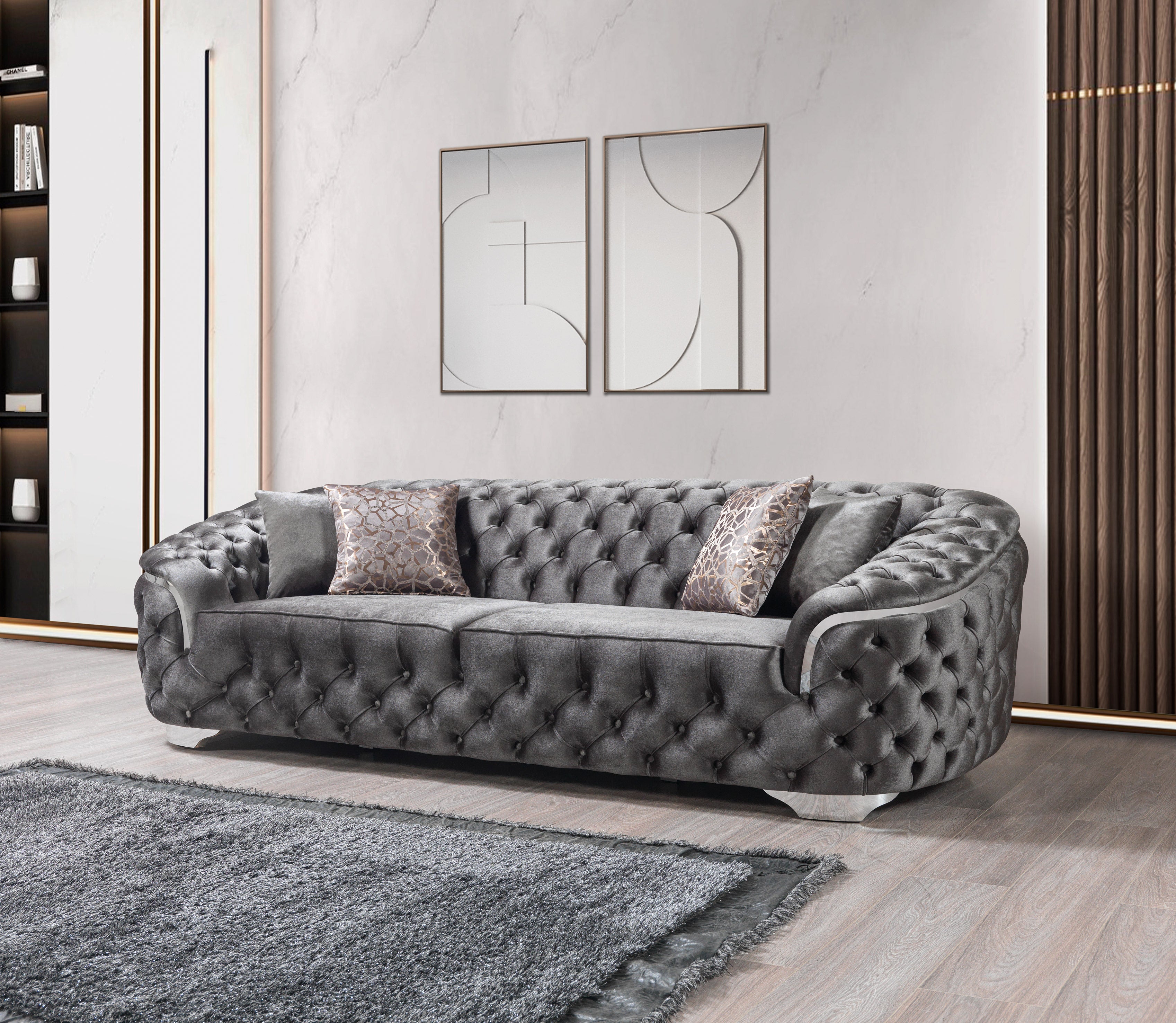 Lupino Gray Velvet Sofa and Loveseat Set, view 6