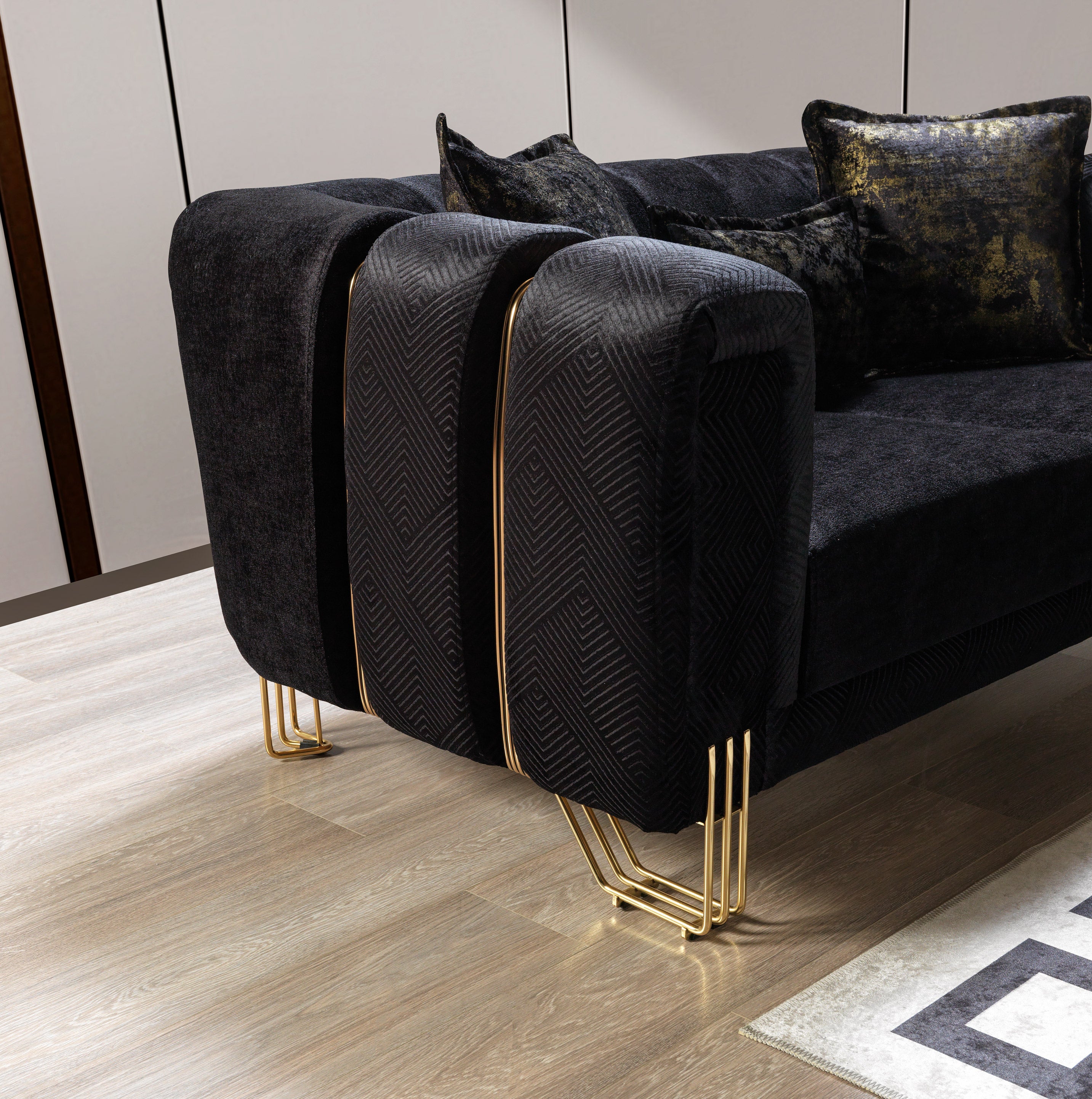 Santana Black Velvet Sofa, view 10