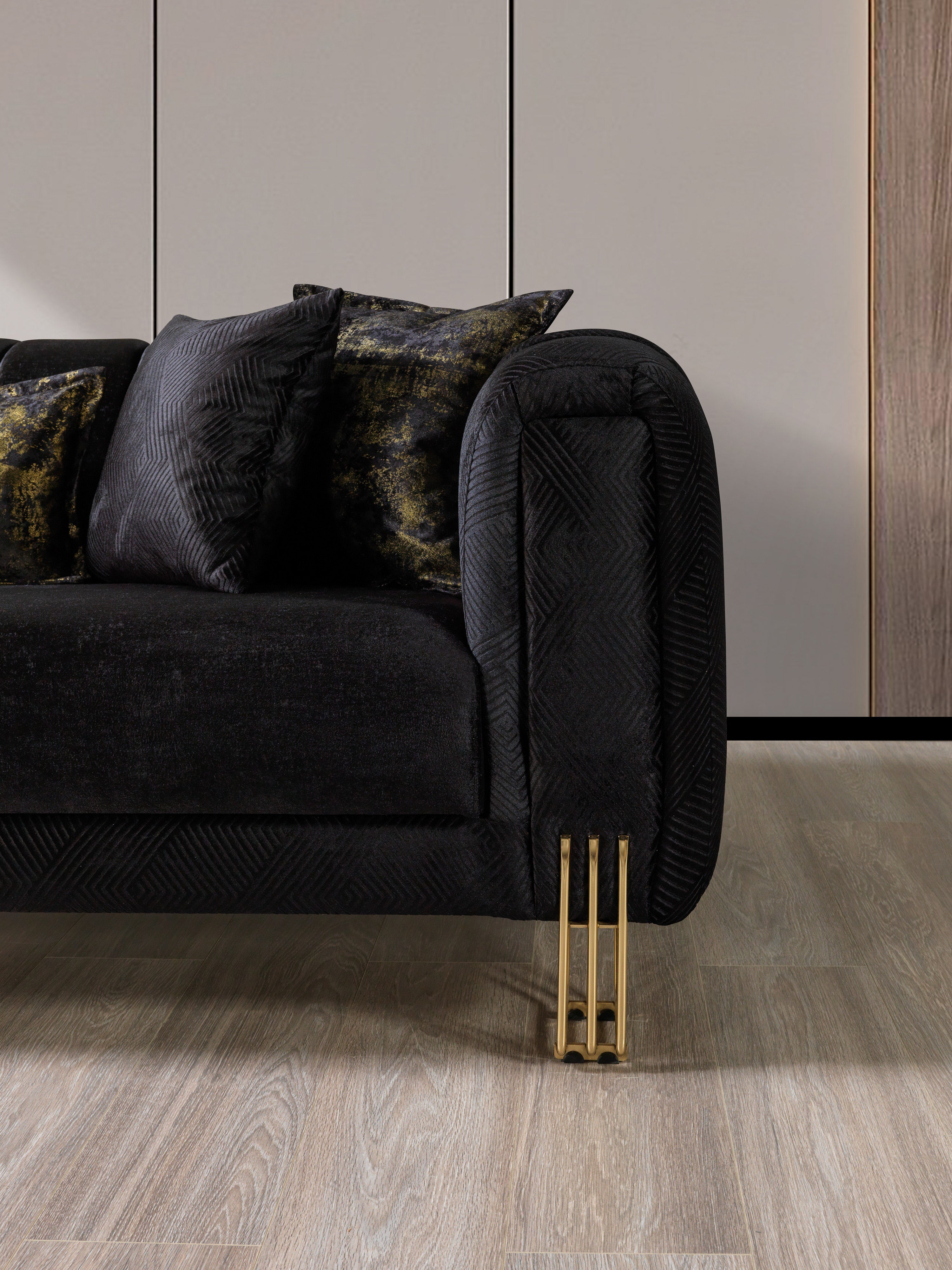 Santana Black Velvet Sofa and Loveseat Set, view 7