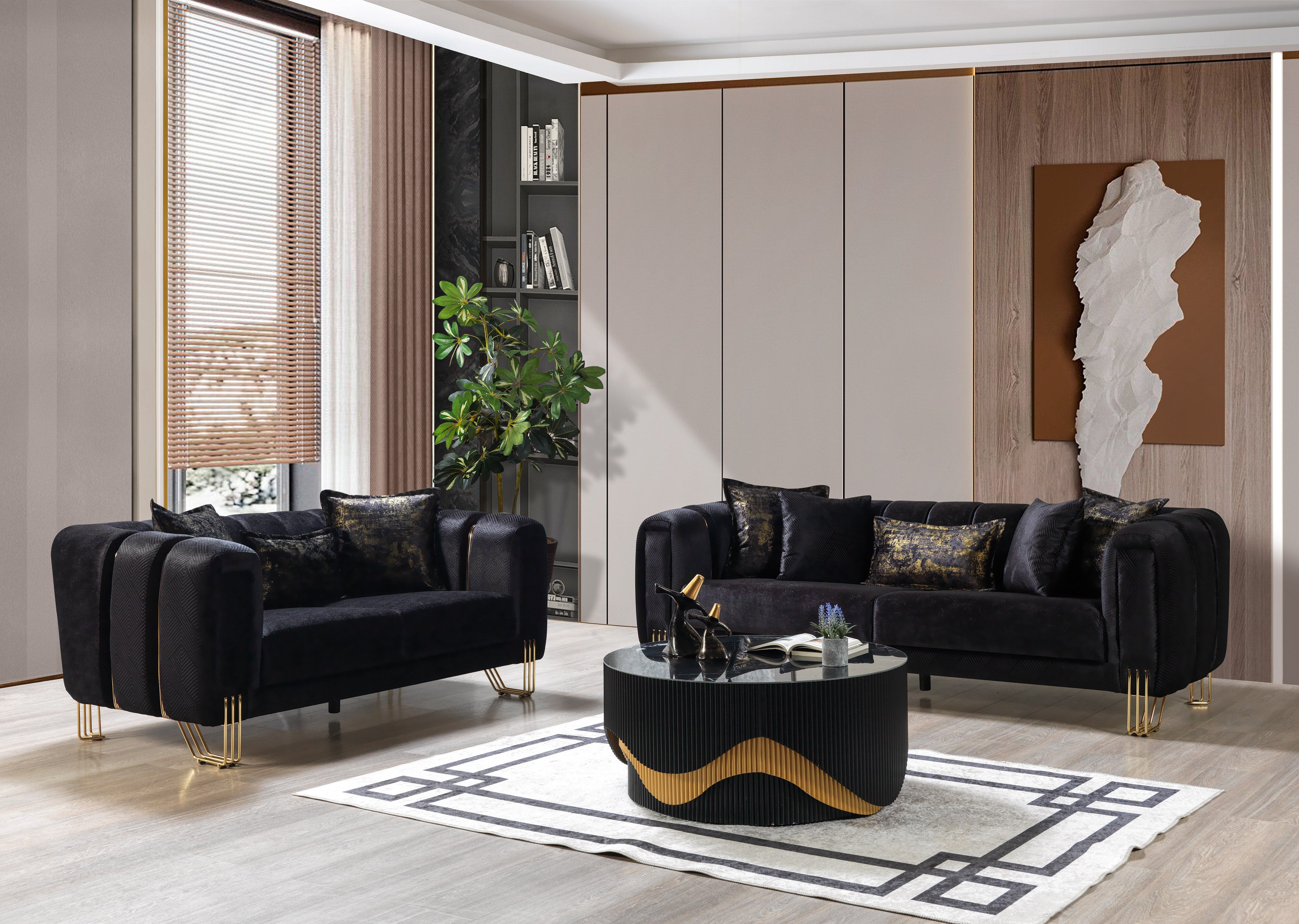 Santana Black Velvet Sofa, view 3