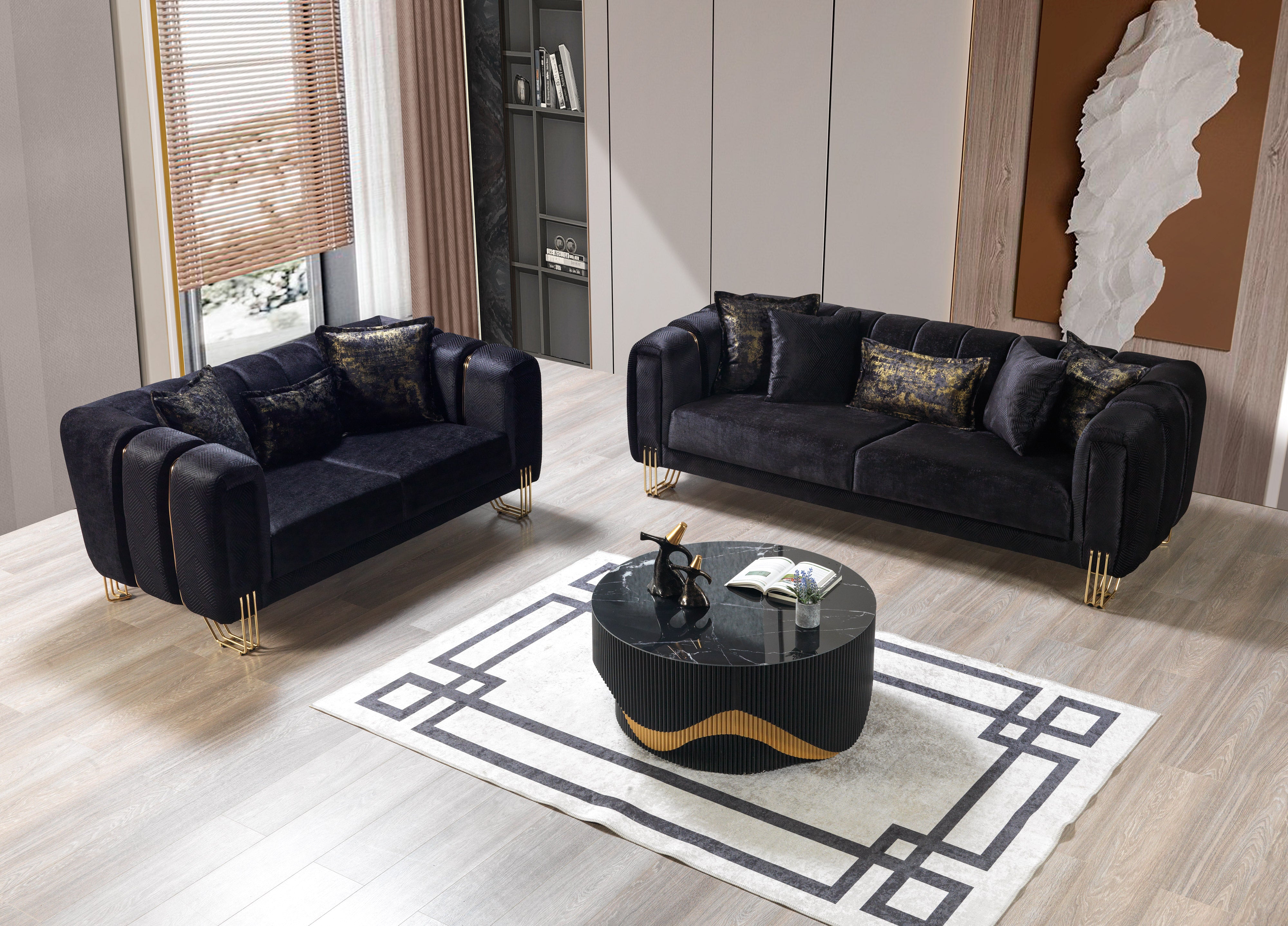 Santana Black Velvet Sofa and Loveseat Set, view 3