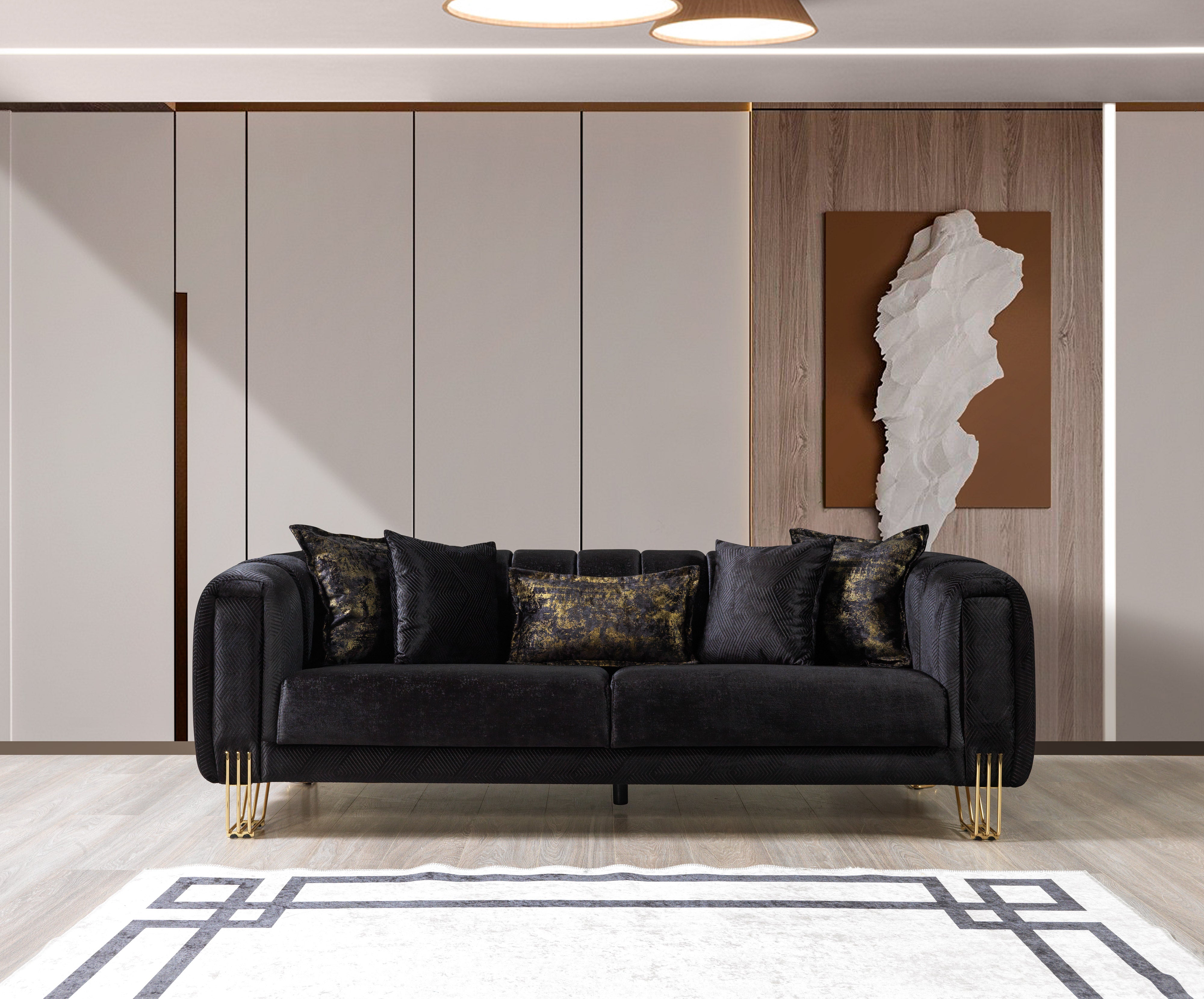 Santana Black Velvet Sofa and Loveseat Set, view 4