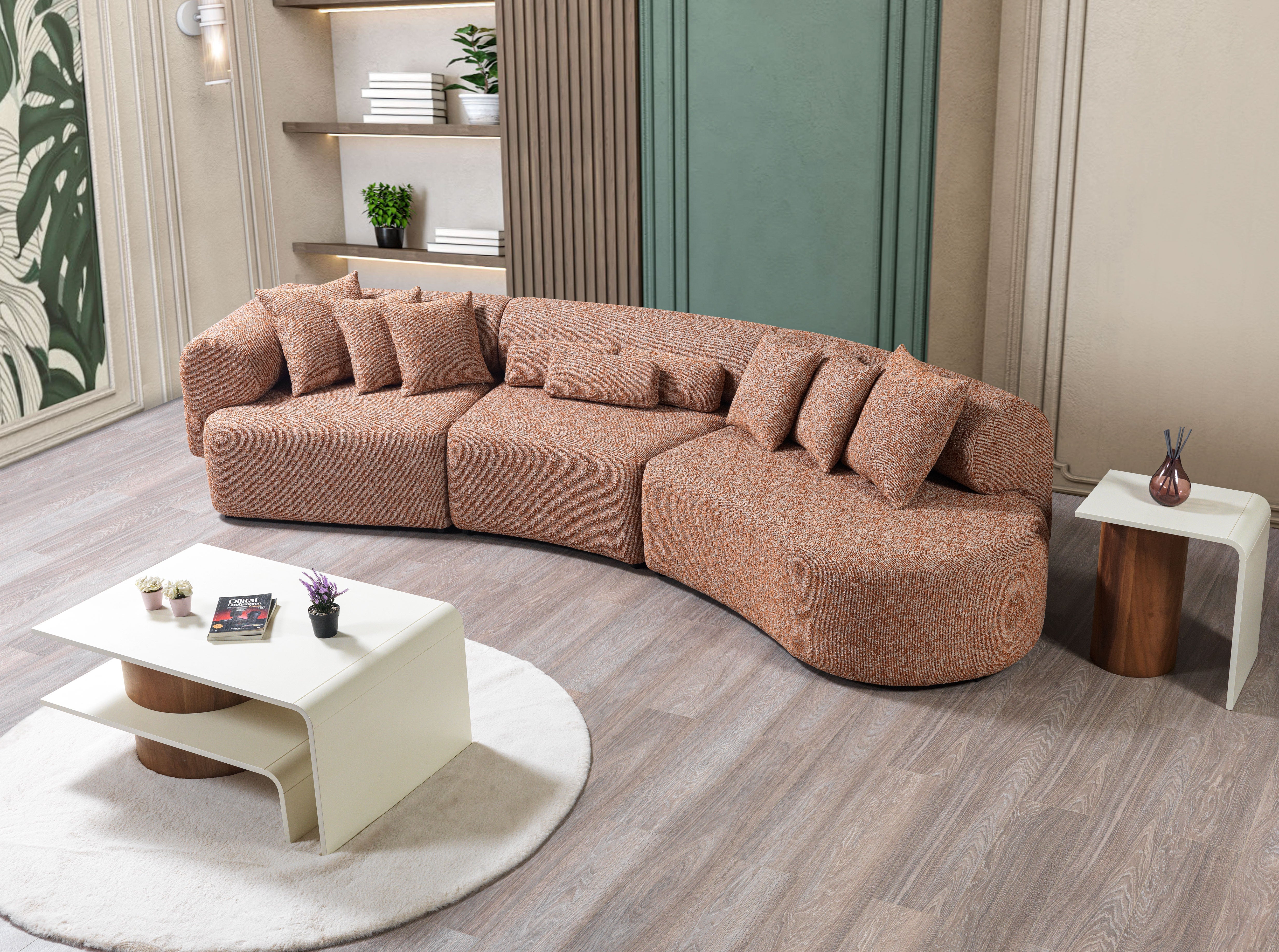 Lena Orange Boucle 3-Piece Curved Sectional, view 3