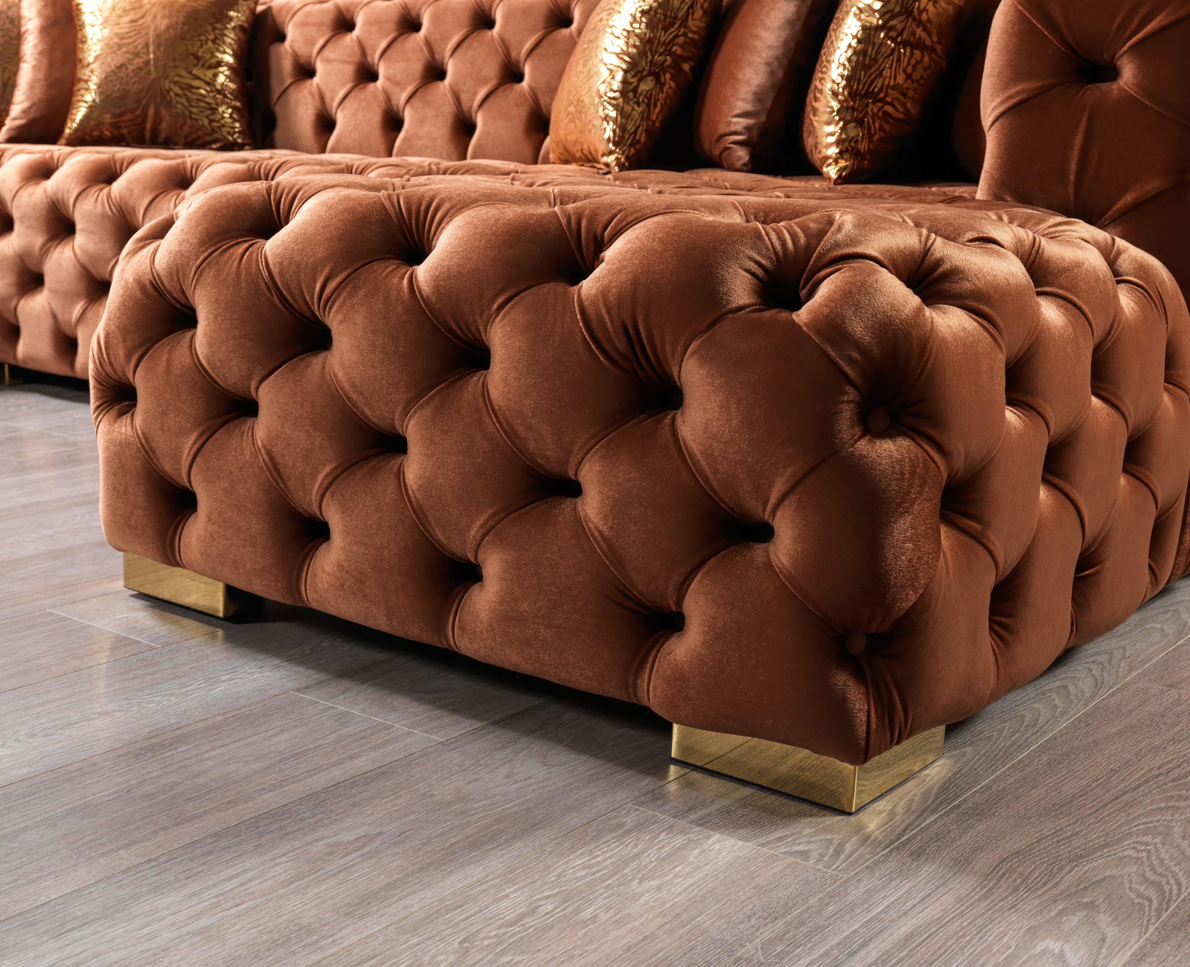 Neva Orange Velvet Double Chaise Sectional, view 8
