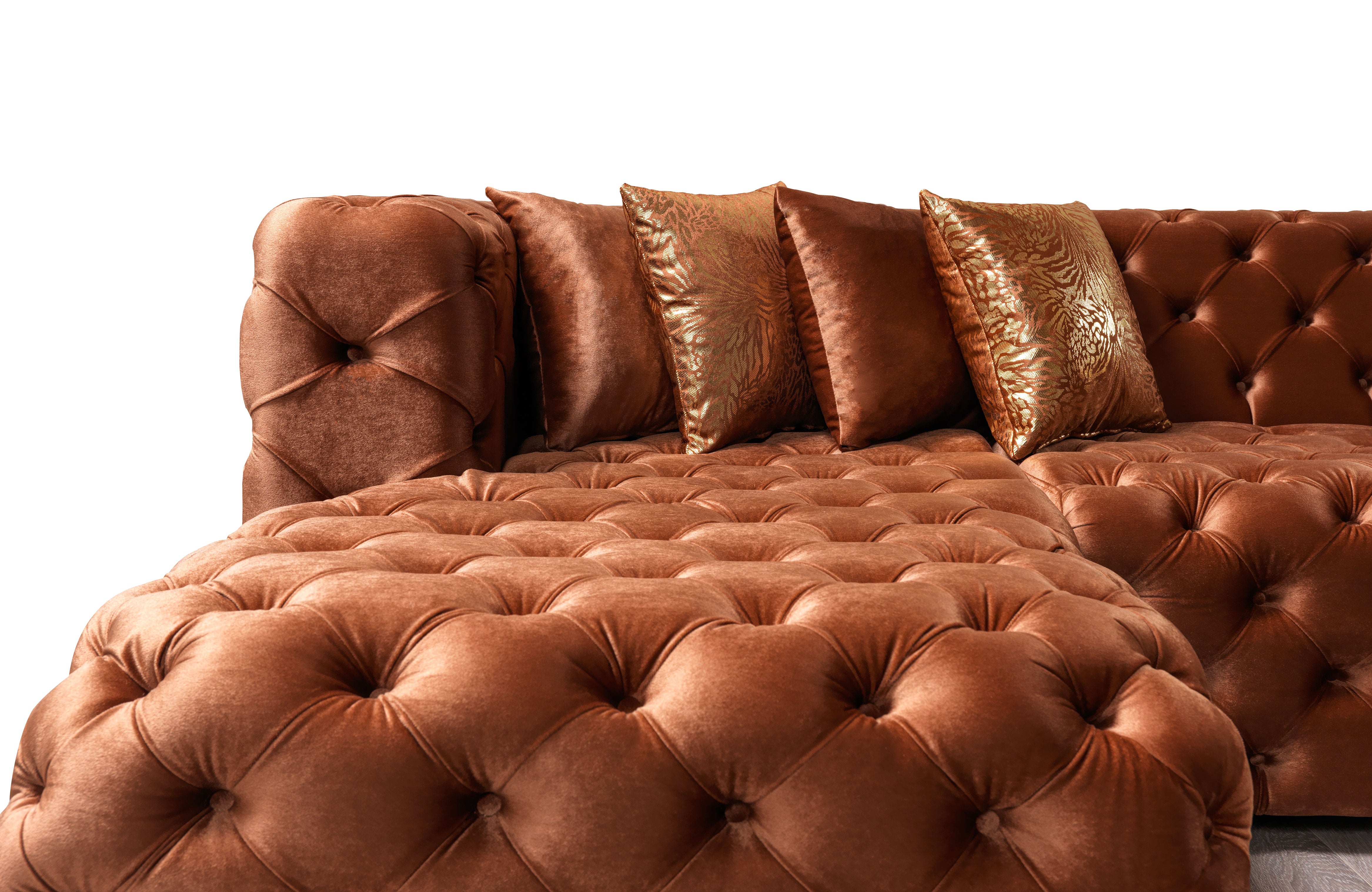 Neva Orange Velvet Double Chaise Sectional, view 9