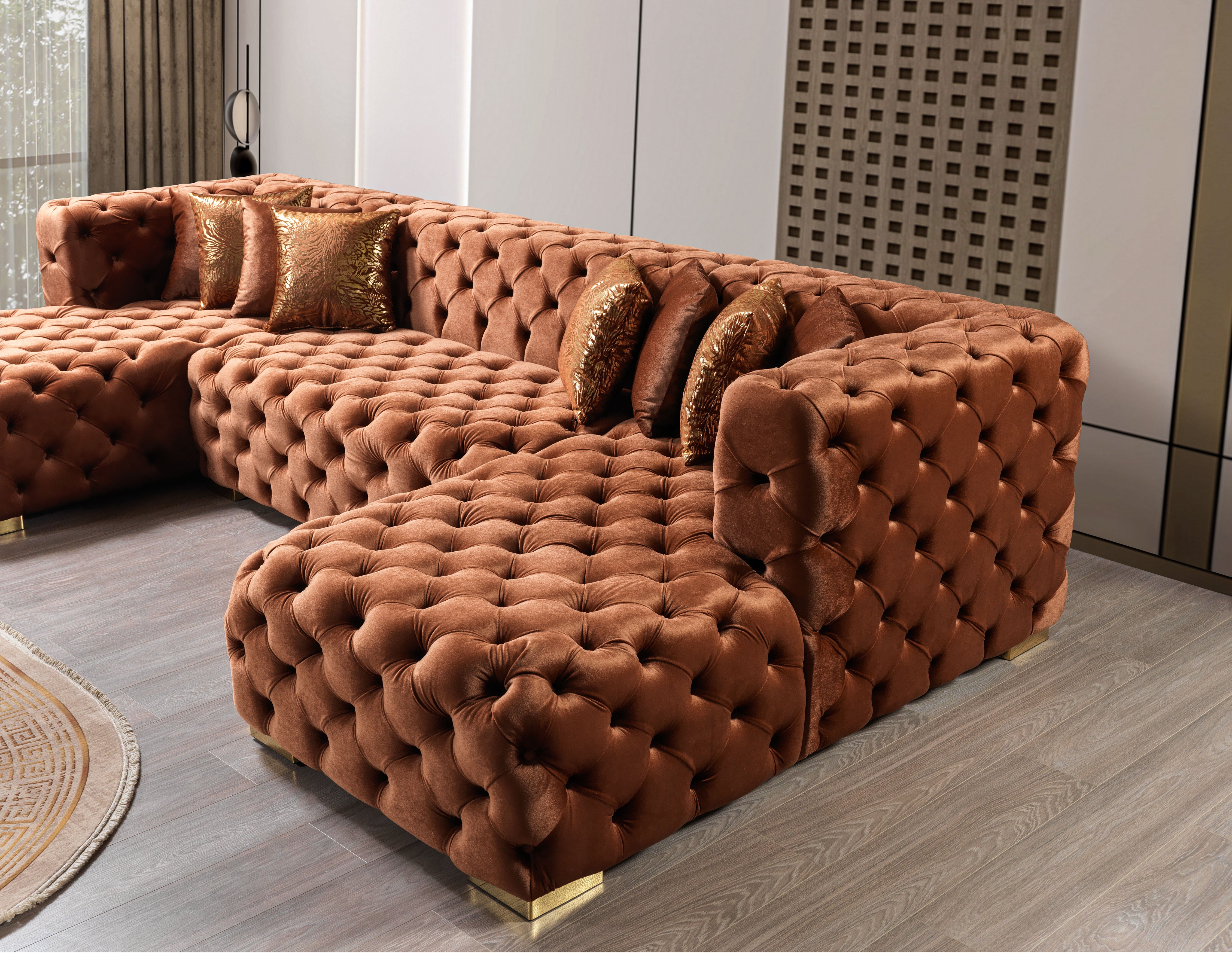 Neva Orange Velvet Double Chaise Sectional, view 6
