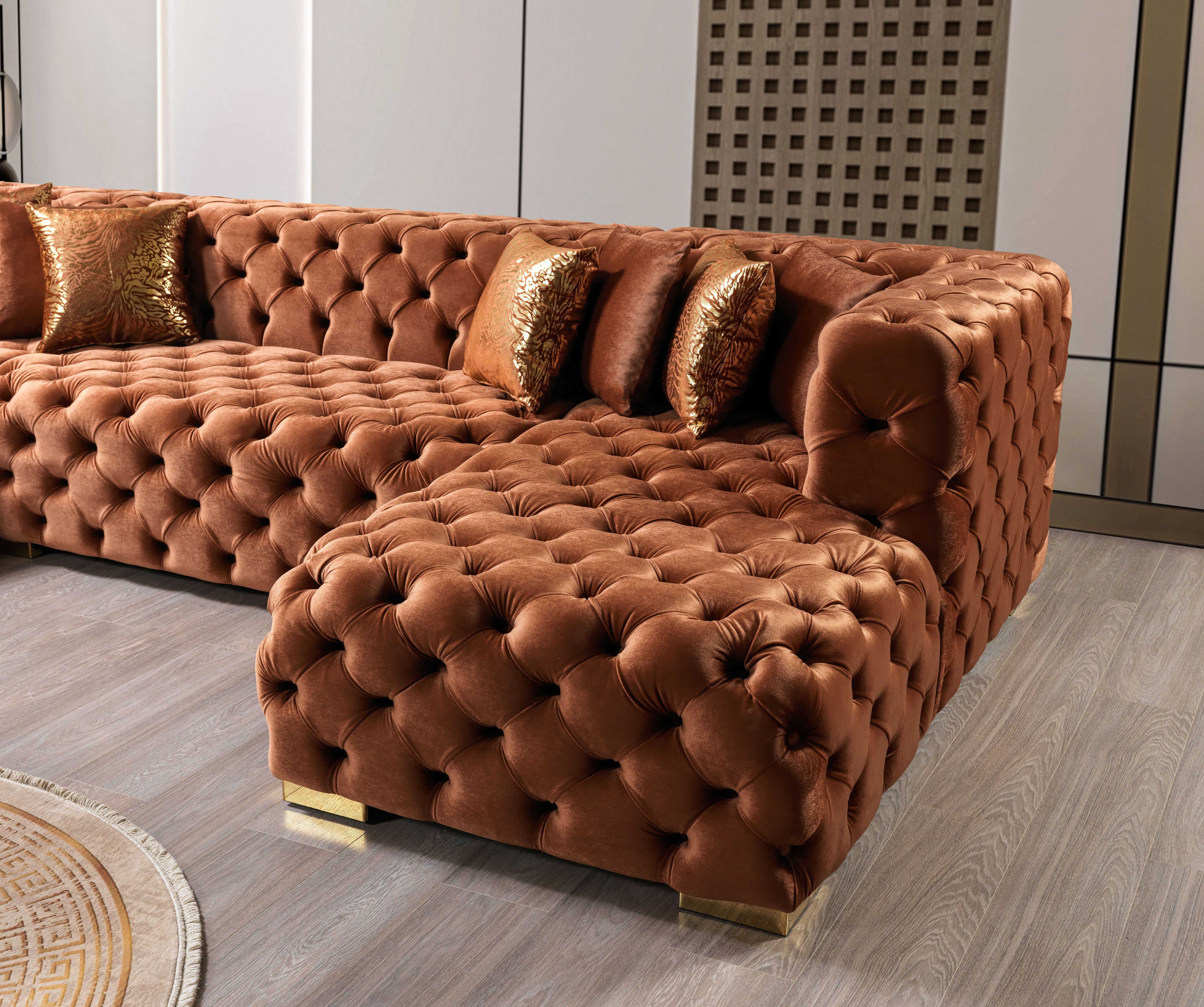 Neva Orange Velvet Double Chaise Sectional, view 7