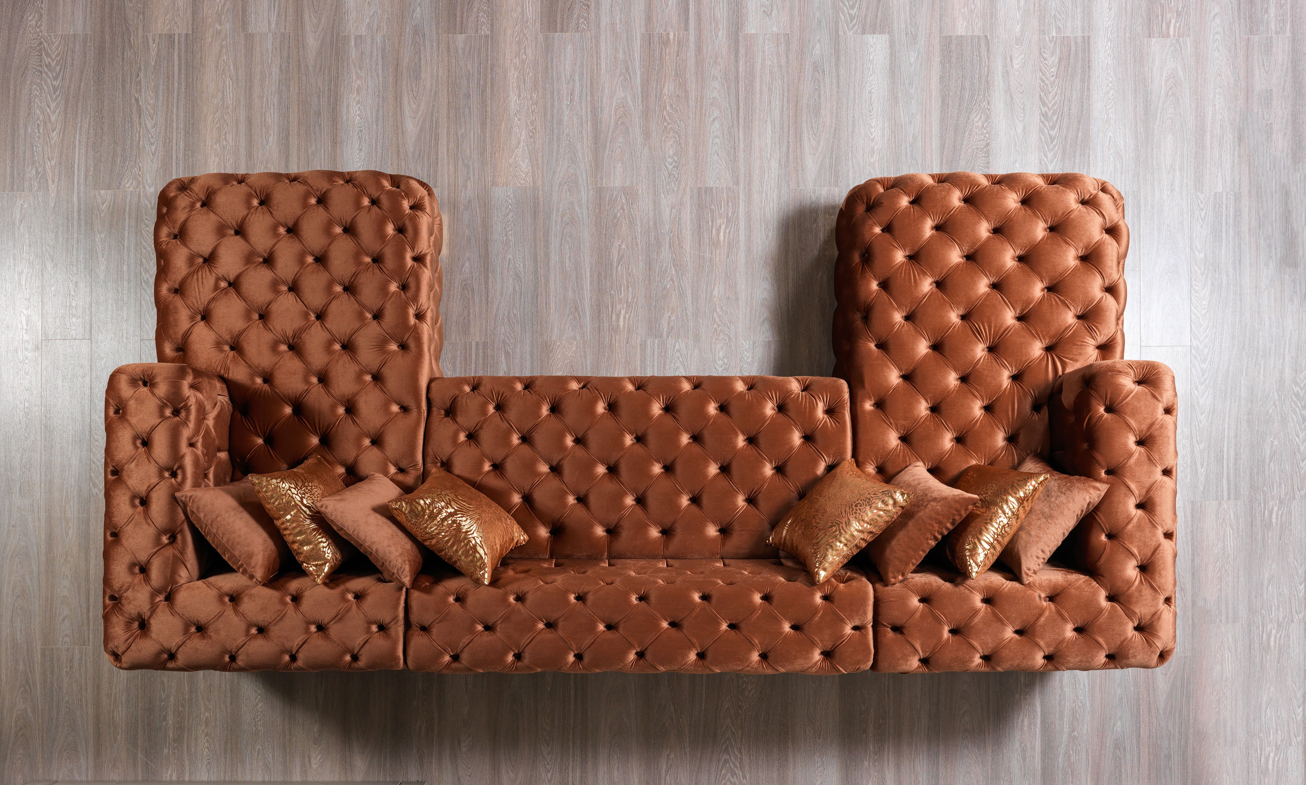 Neva Orange Velvet Double Chaise Sectional, view 4