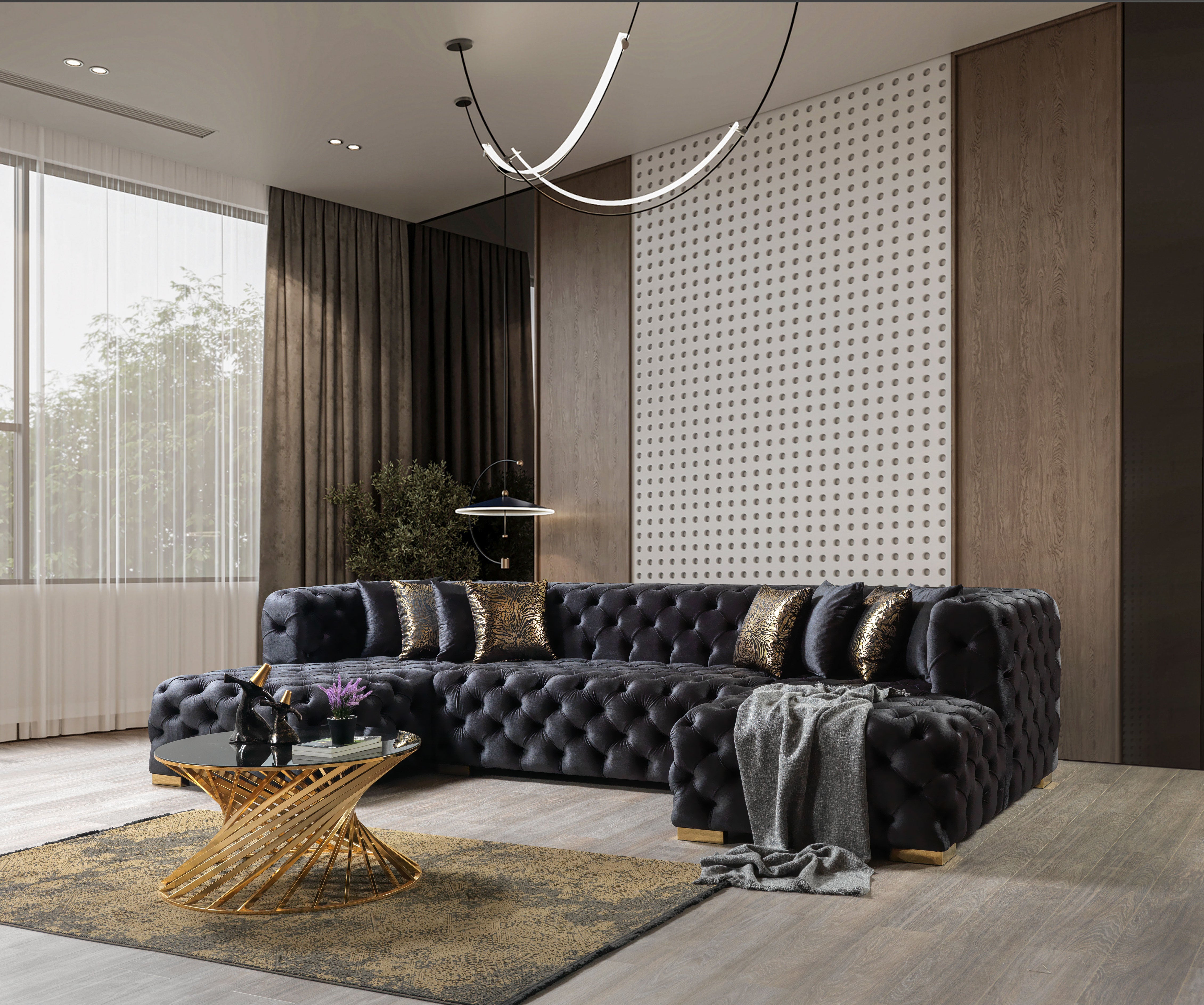 Neva Black Velvet Double Chaise Sectional, view 2