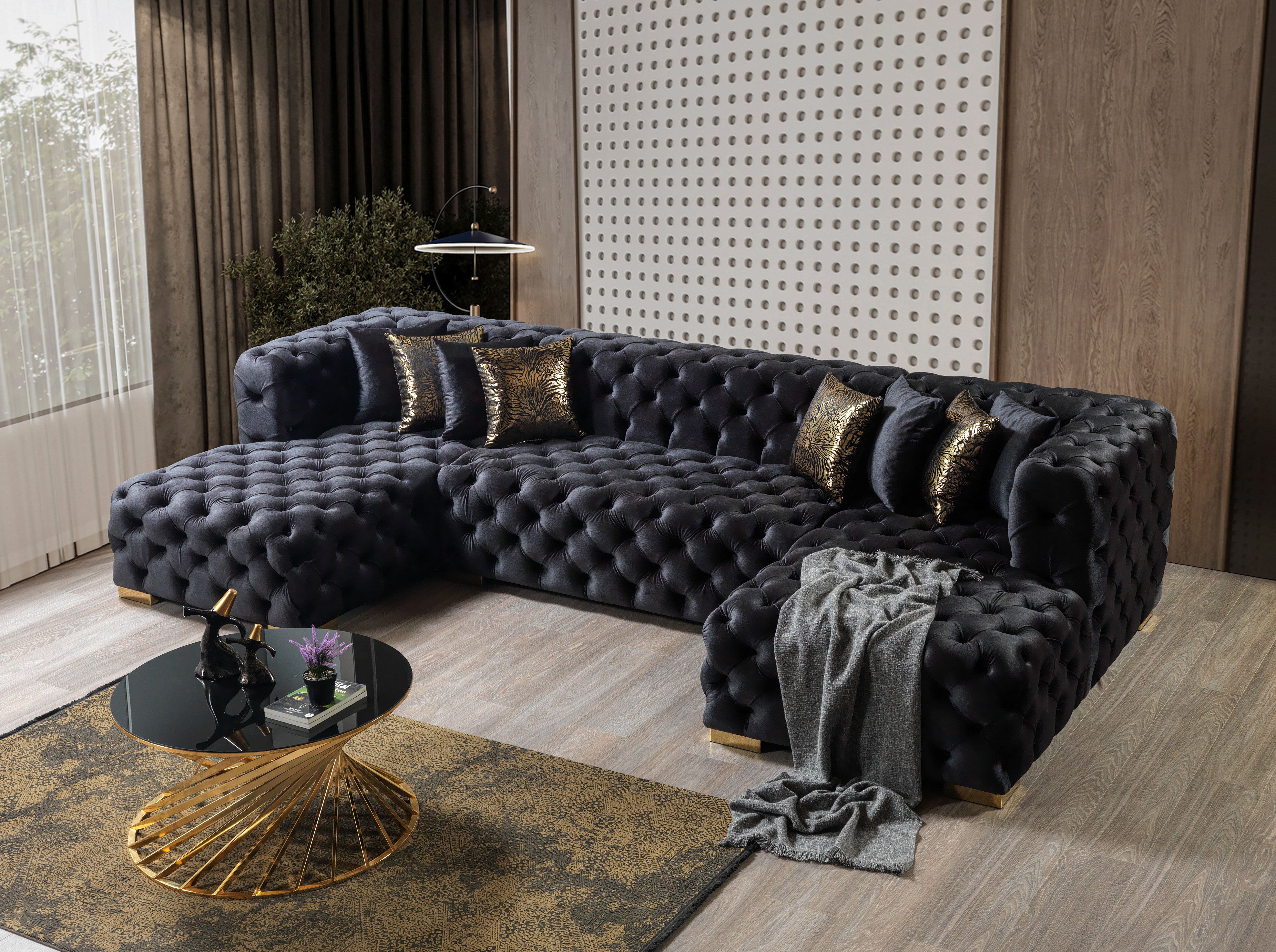 Neva Black Velvet Double Chaise Sectional, view 3